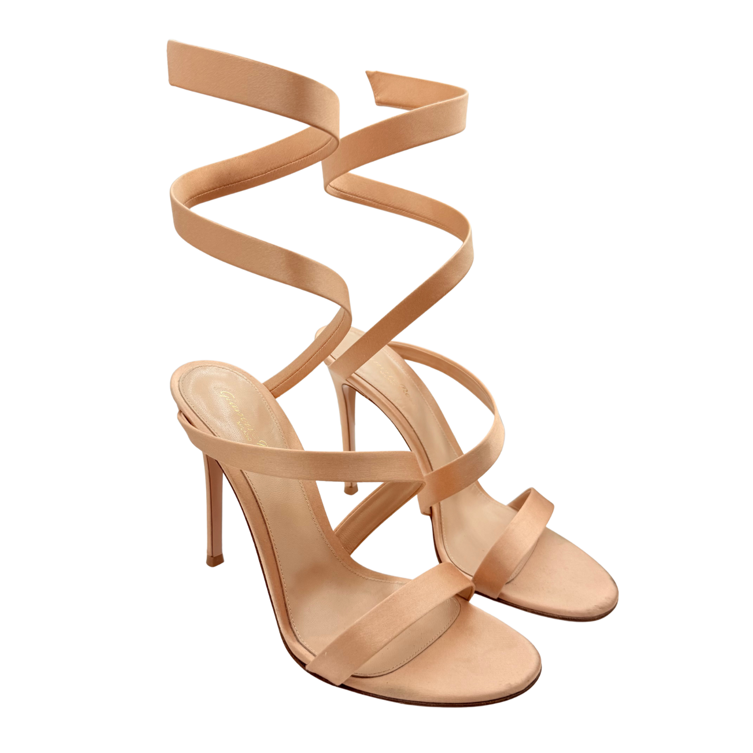 Gianvito Rossi Opera Twirl Ankle Wrap Heeled Sandals Beige