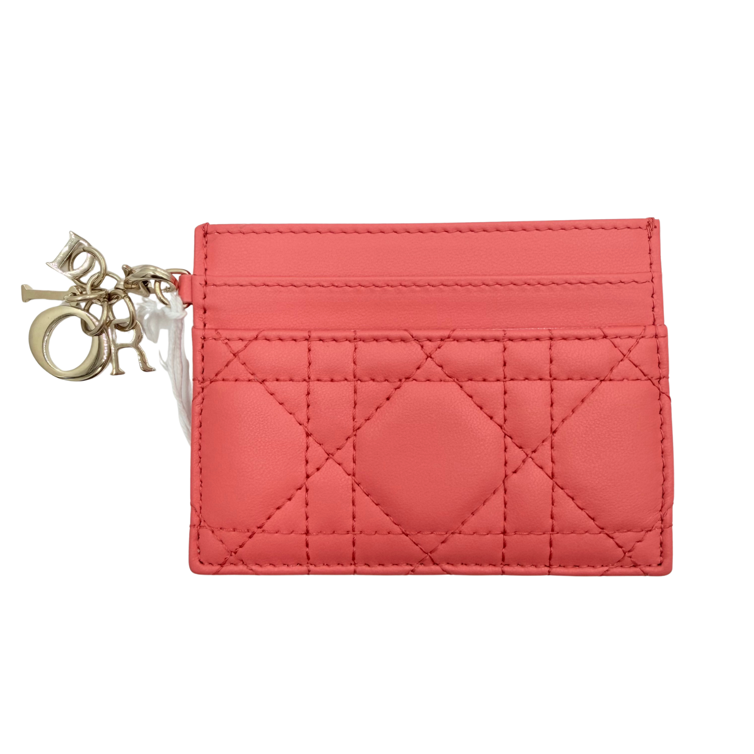 Christian Dior Cannage and Charms Leather Card Holder Coral