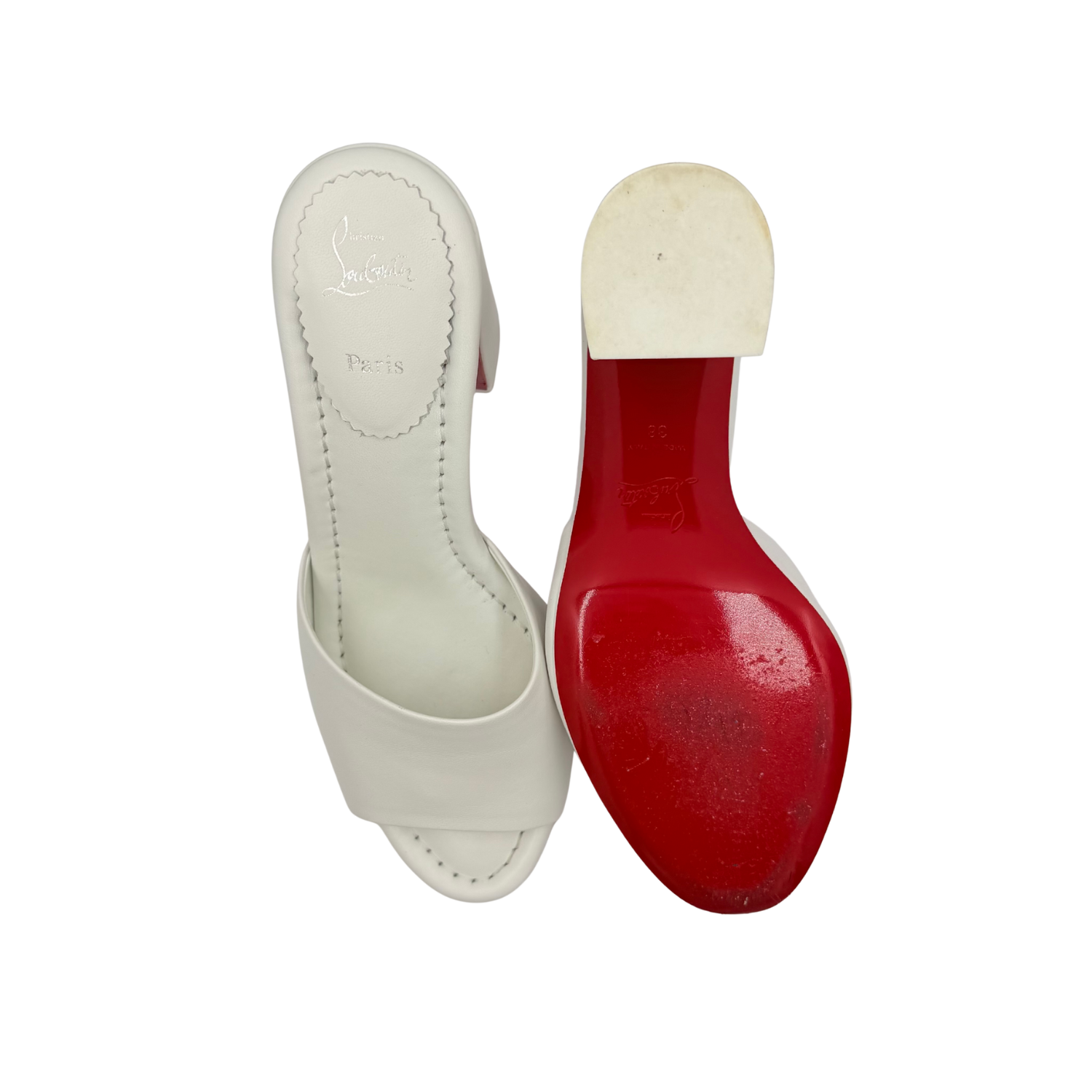 Christian Louboutin Open Toe & Back Leather Jane Heel White