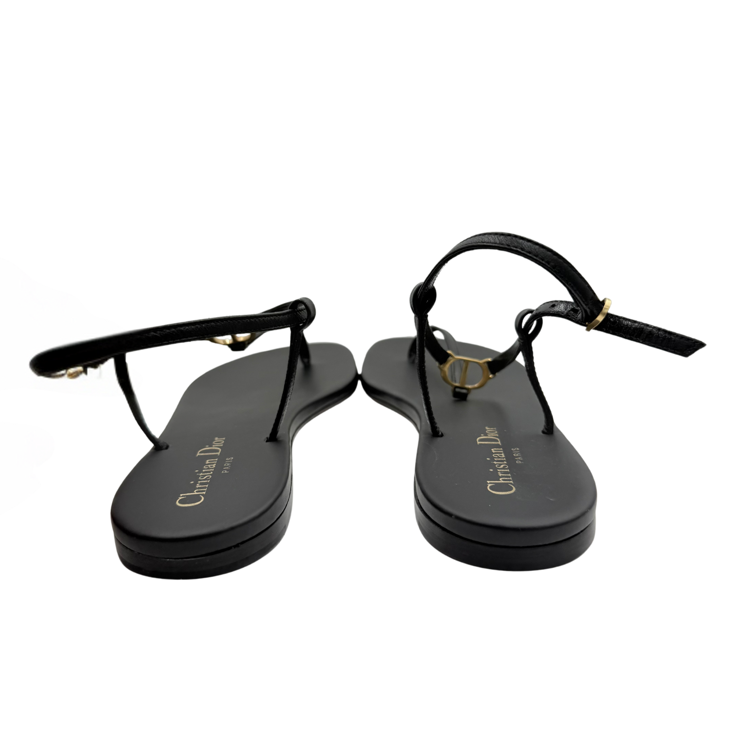 Christian Dior Leather Crystal Embellishments Slingback Sandals Black
