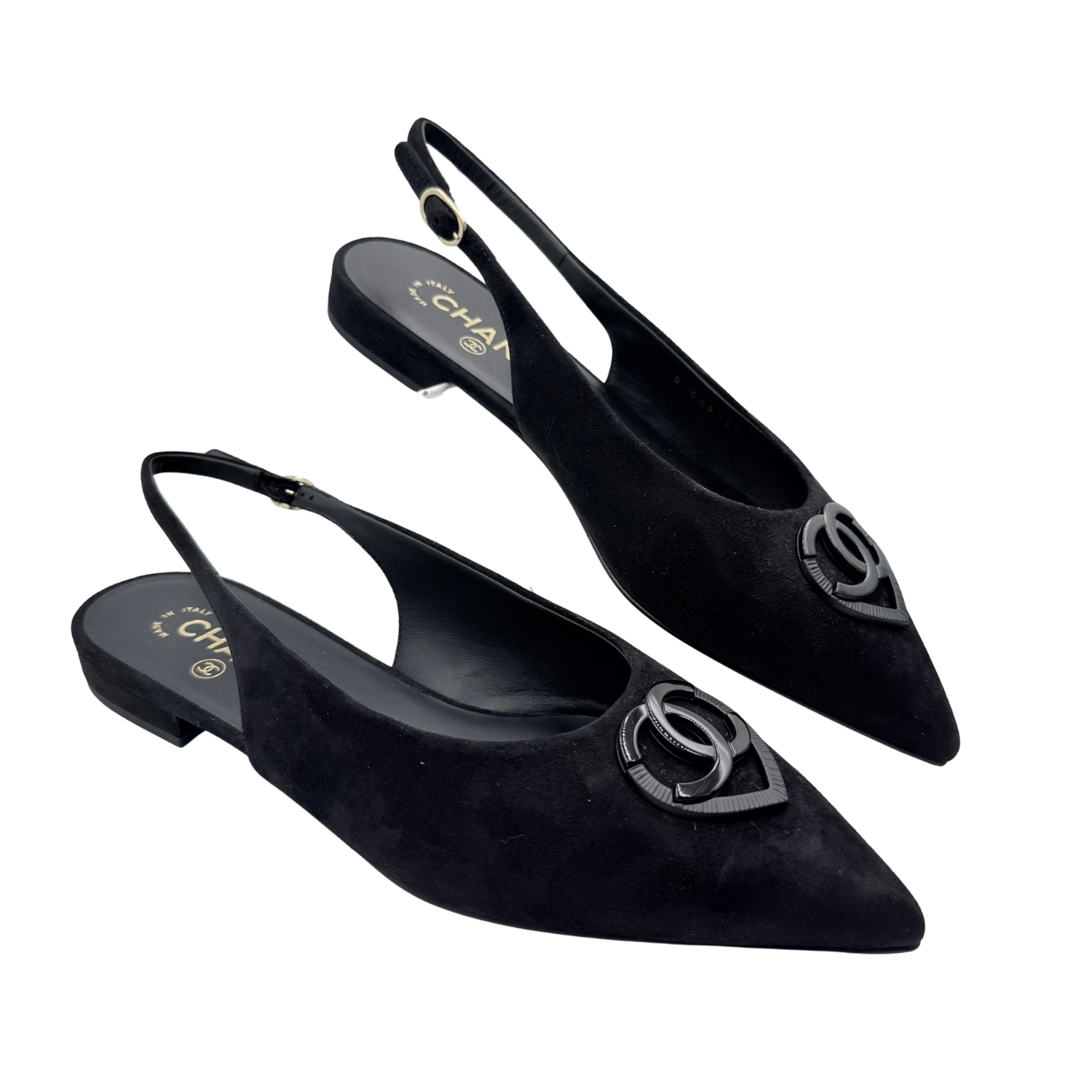 Chanel CC Heart Slingback Flats Black
