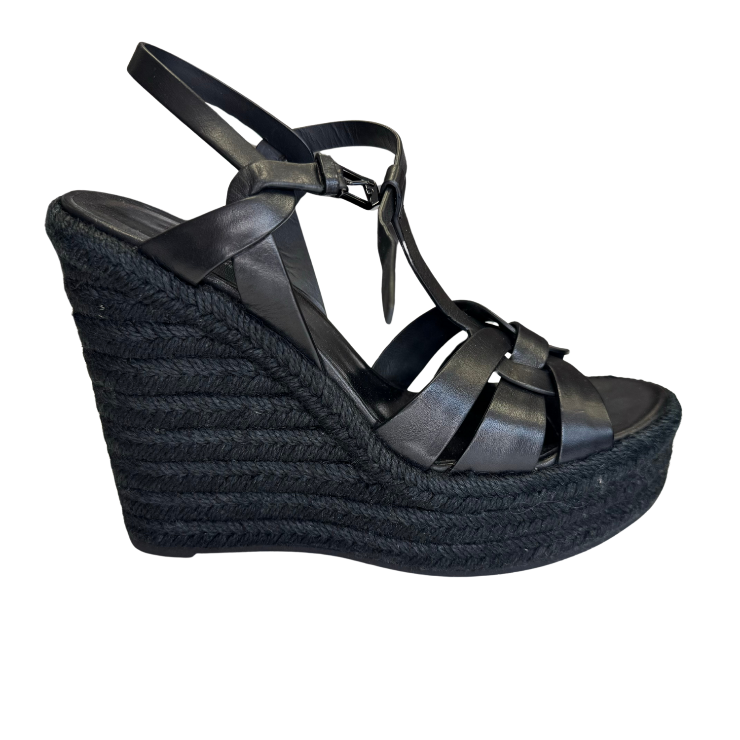 Yves Saint Laurent Tribute 95mm Platform Espadrille Wedges Black