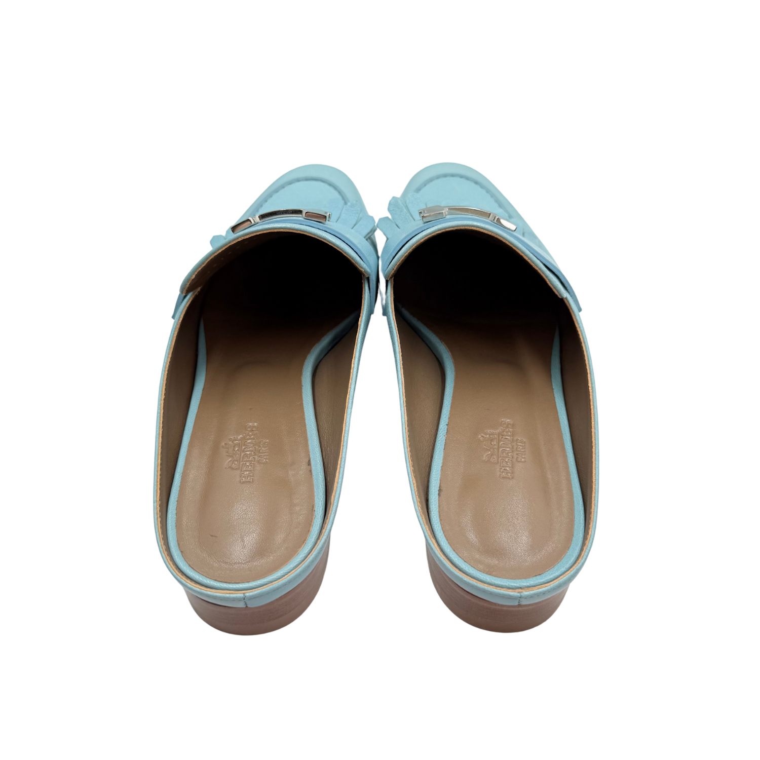 Hermès Rivoli H Chevre Mules Blue