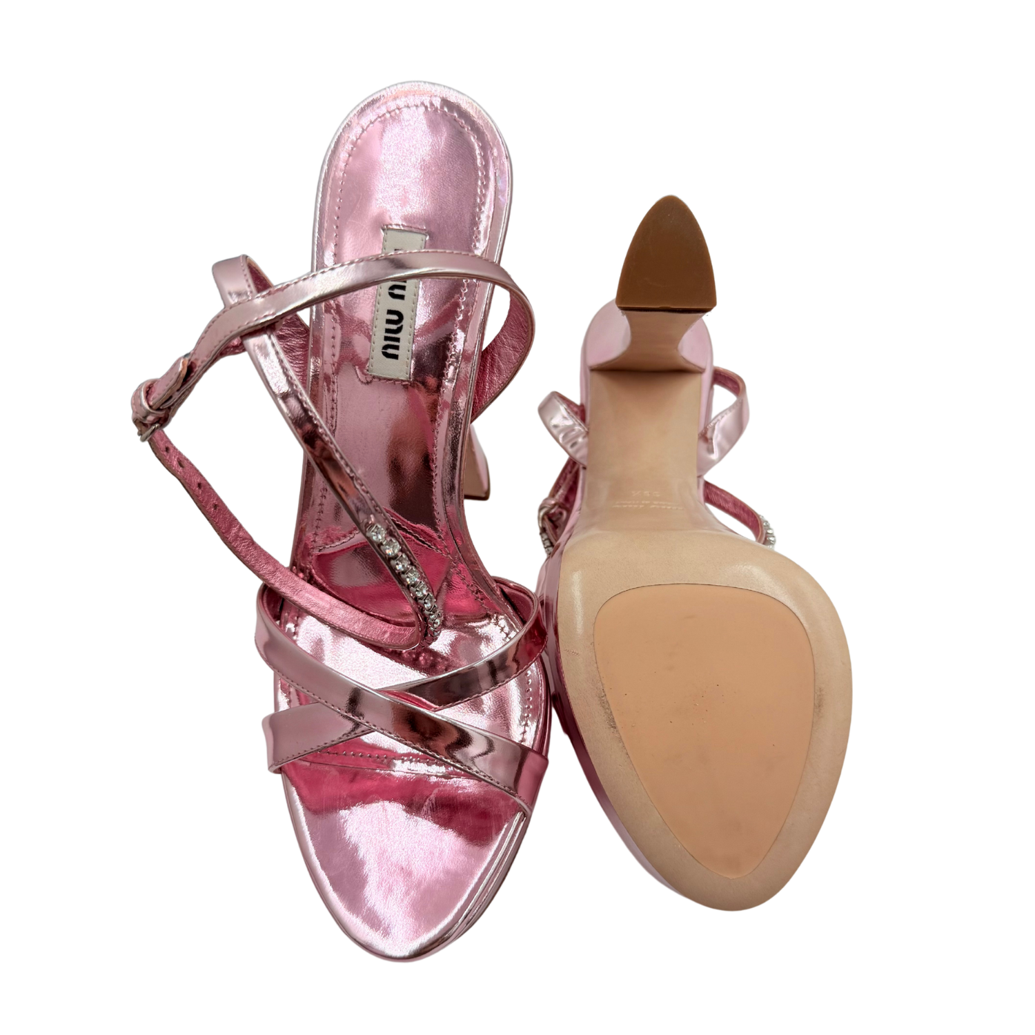 Miu Miu Décolleté Bejeweled Leather Platform Sandals Pink