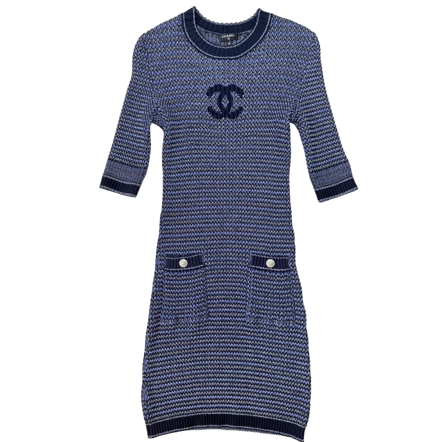 Chanel CC Knitted Midi Dress Blue & Black