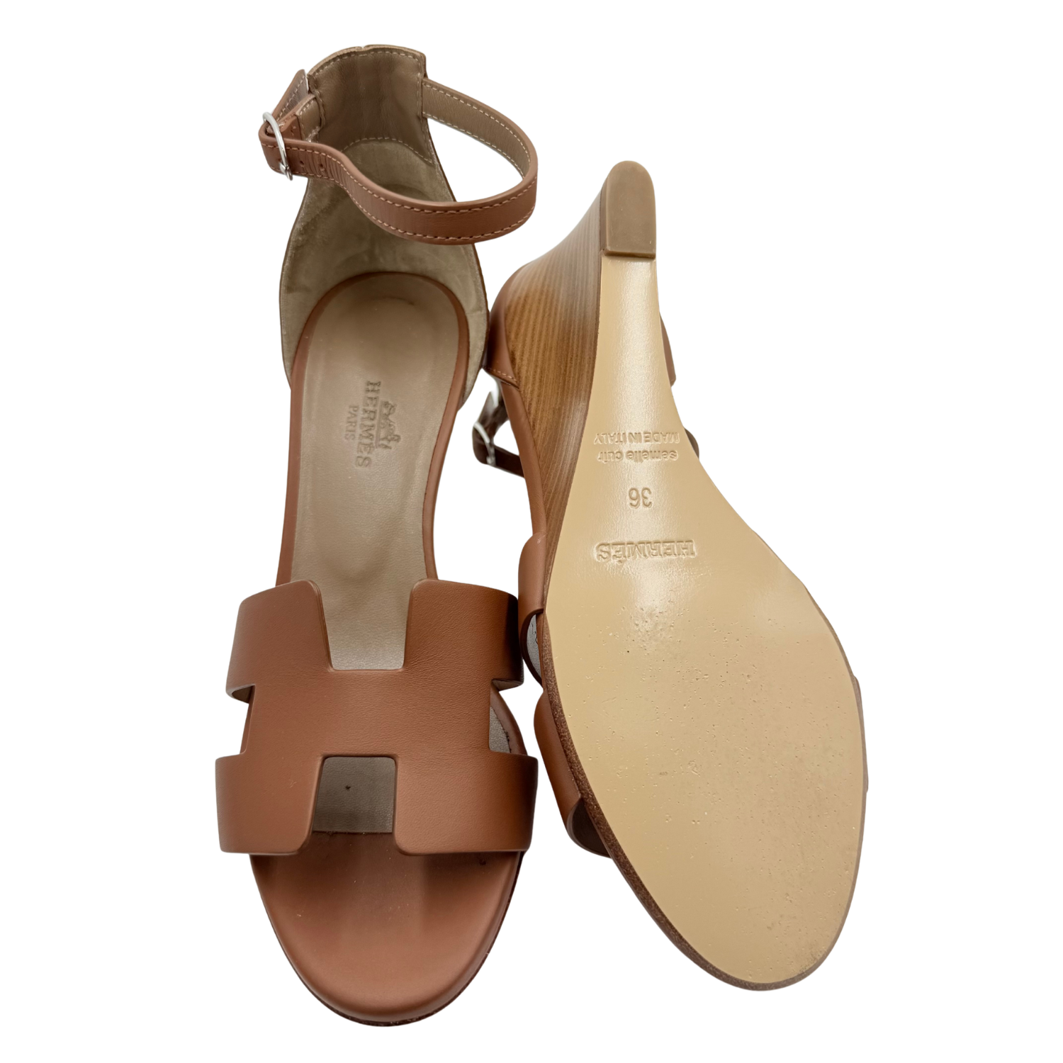 Hermès Calfskin Legend Wedge Sandals Gold