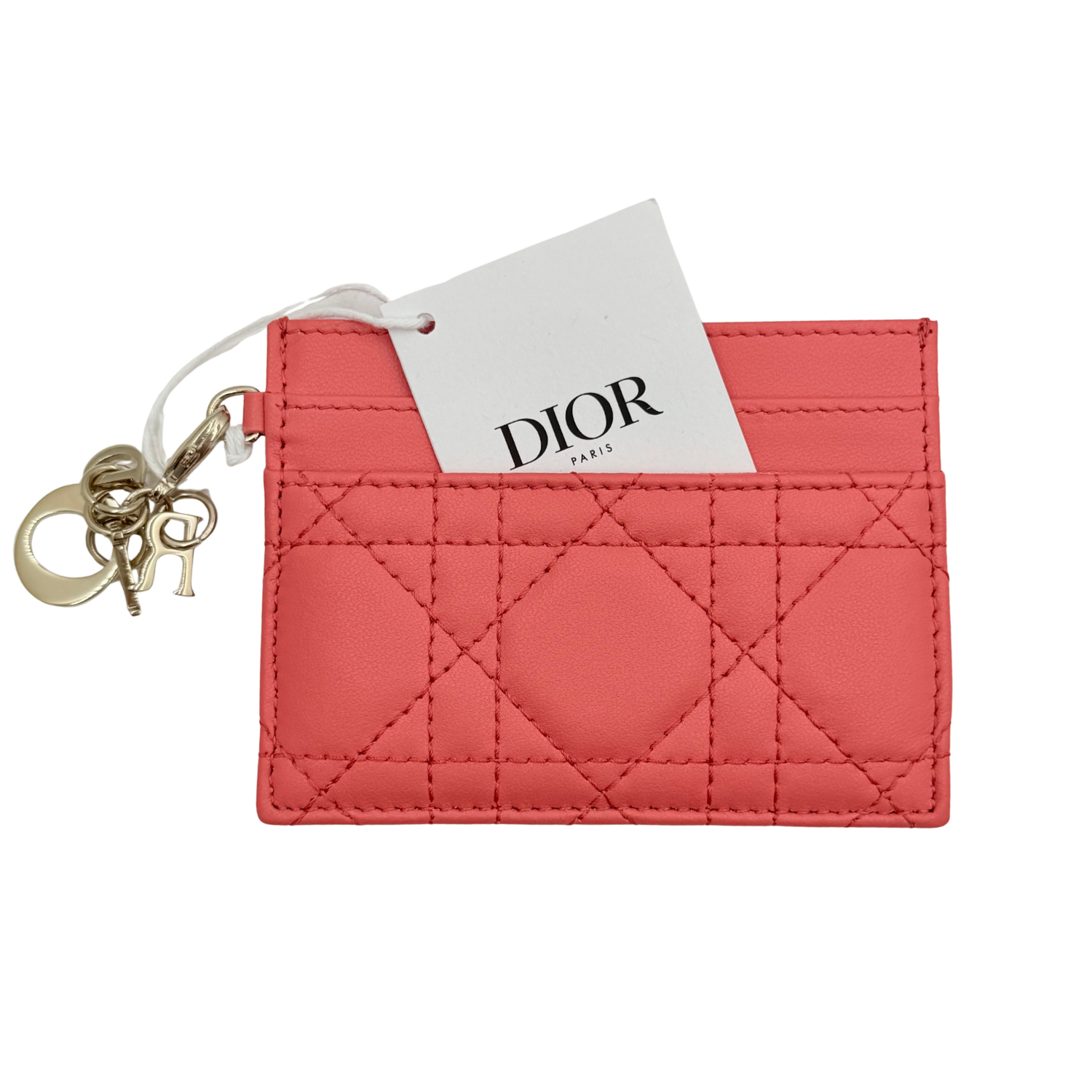 Christian Dior Cannage and Charms Leather Card Holder Coral