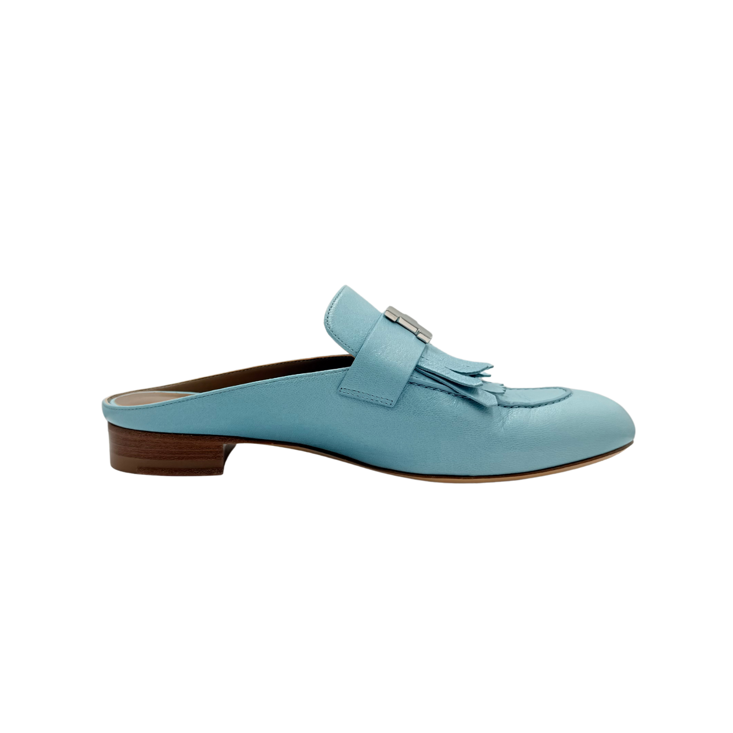 Hermès Rivoli H Chevre Mules Blue