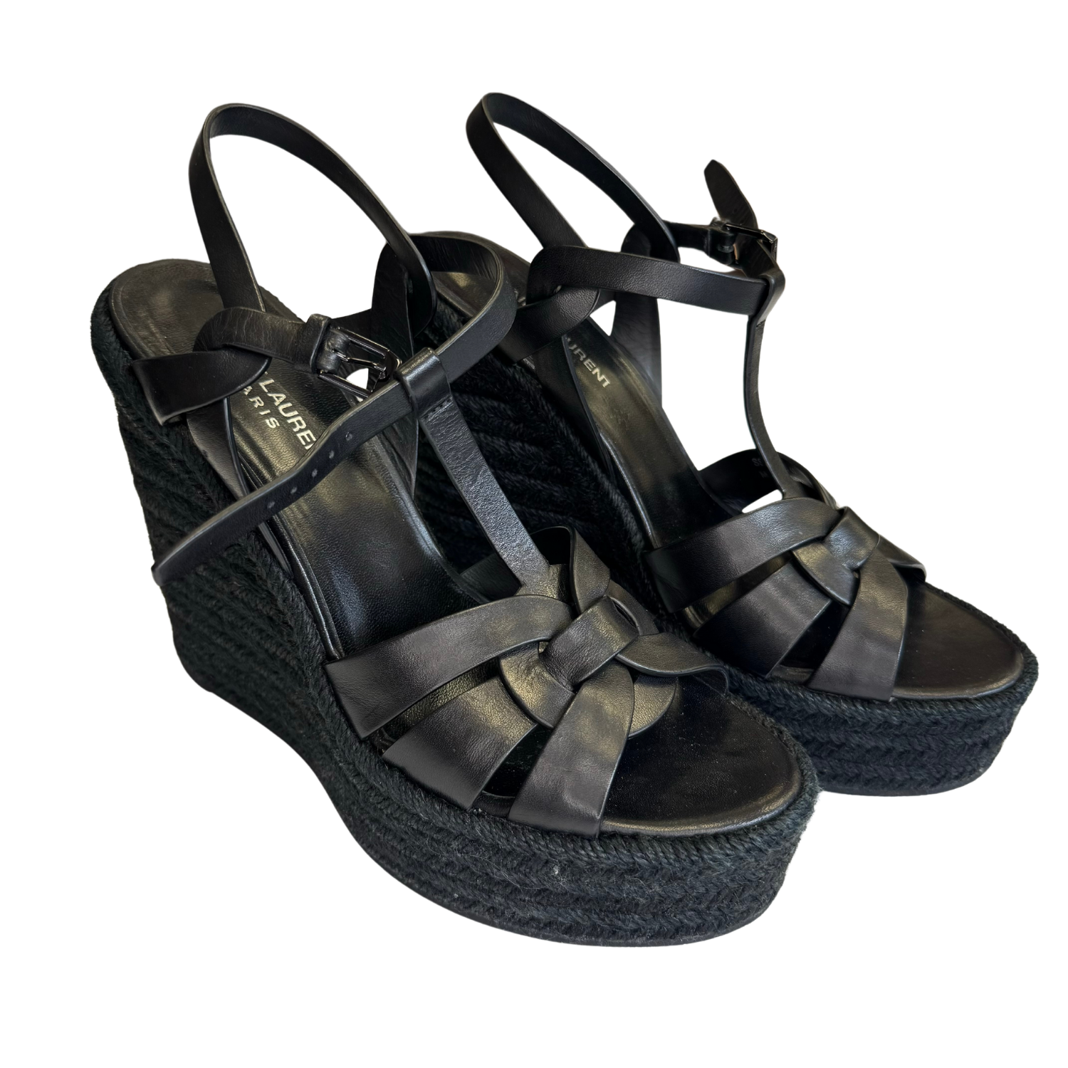 Yves Saint Laurent Tribute 95mm Platform Espadrille Wedges Black