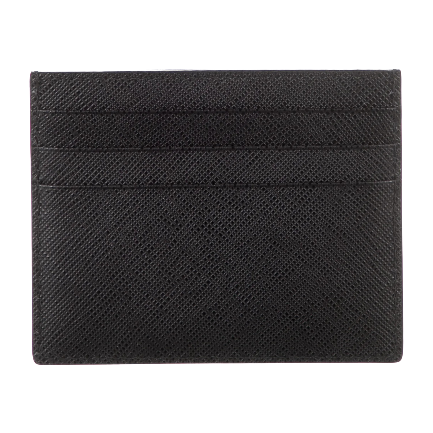 Prada Saffiano Triangle Leather Card Holder Black