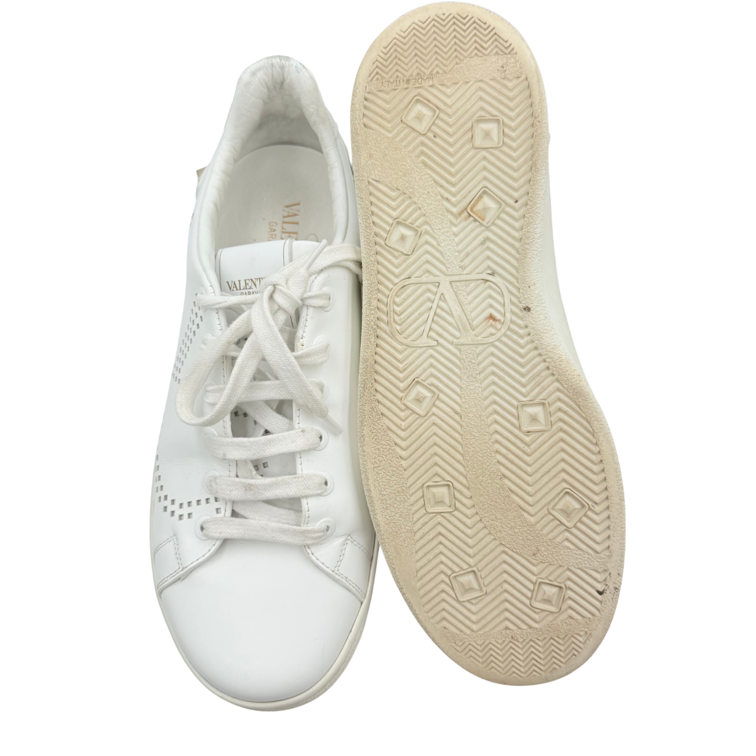 Valentino Rockstud Accents Leather Sneakers White