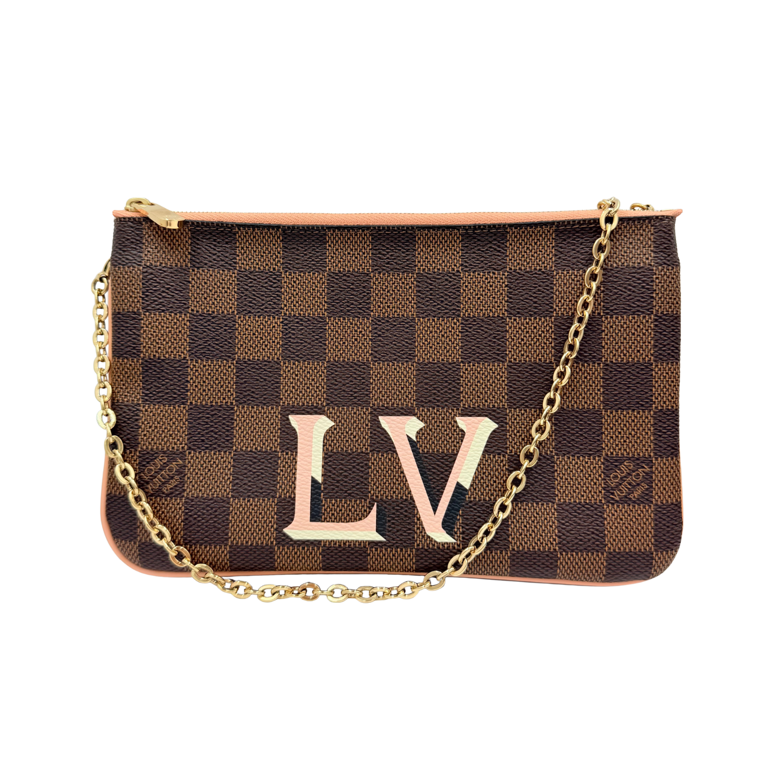 Louis Vuitton Damier Ebene Double Zip Pochette Brown