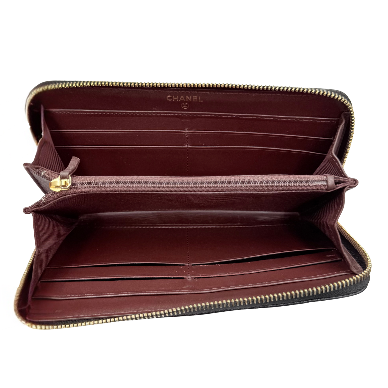 Chanel Large Quilted Caviar Leather L-Gusset Zip Wallet Black