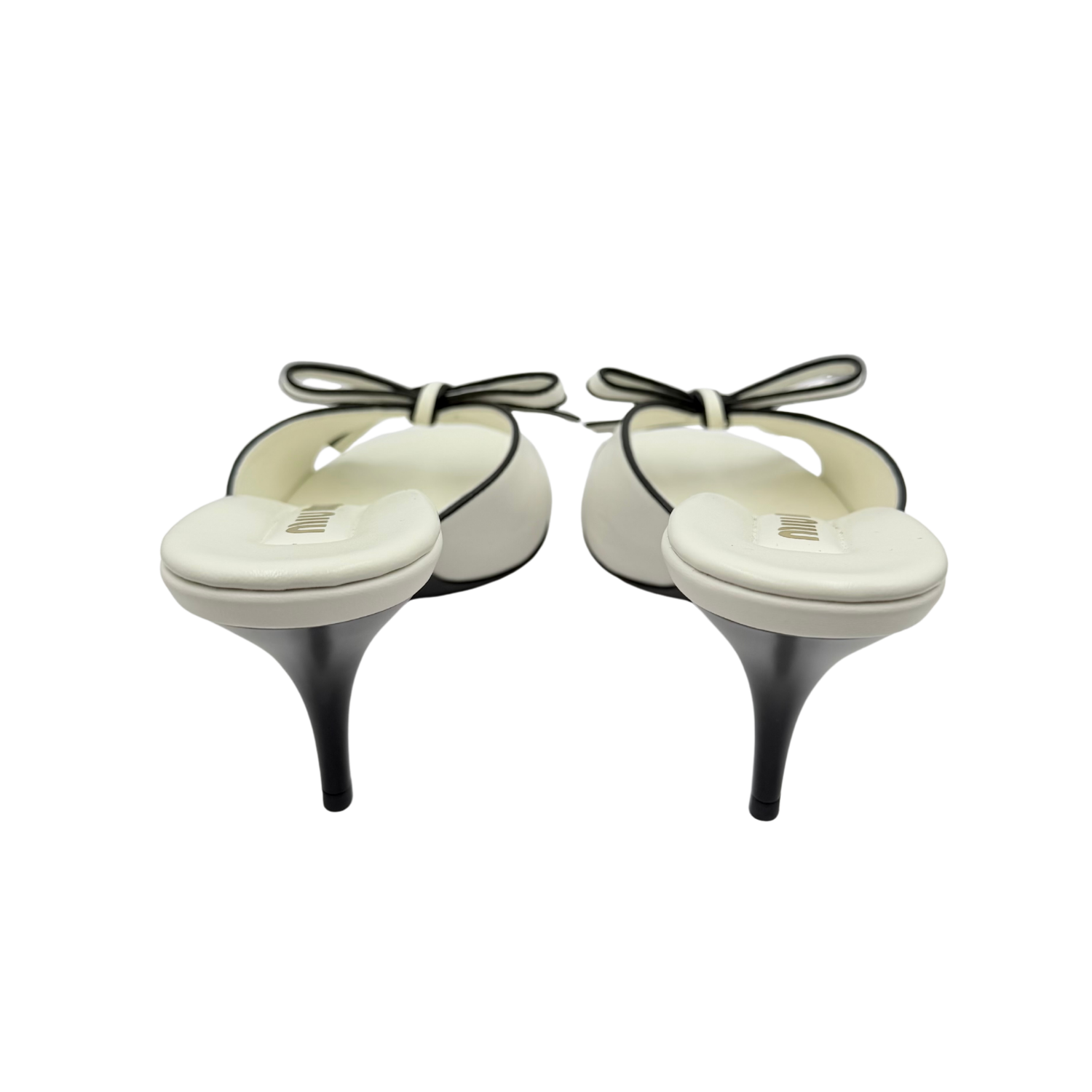Miu Miu Nappa Leather Bow Mule Sandals Cream Size 37.5