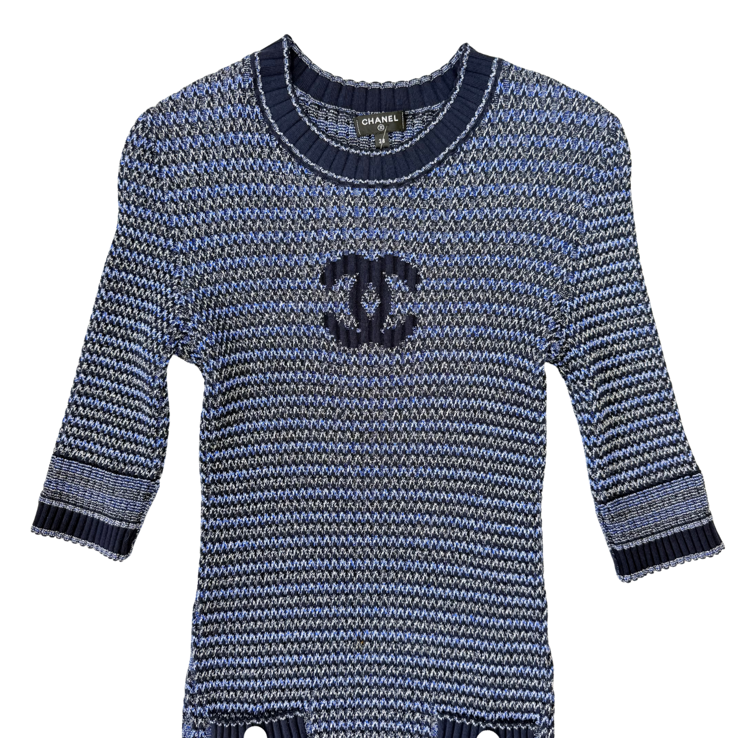 Chanel CC Knitted Midi Dress Blue & Black