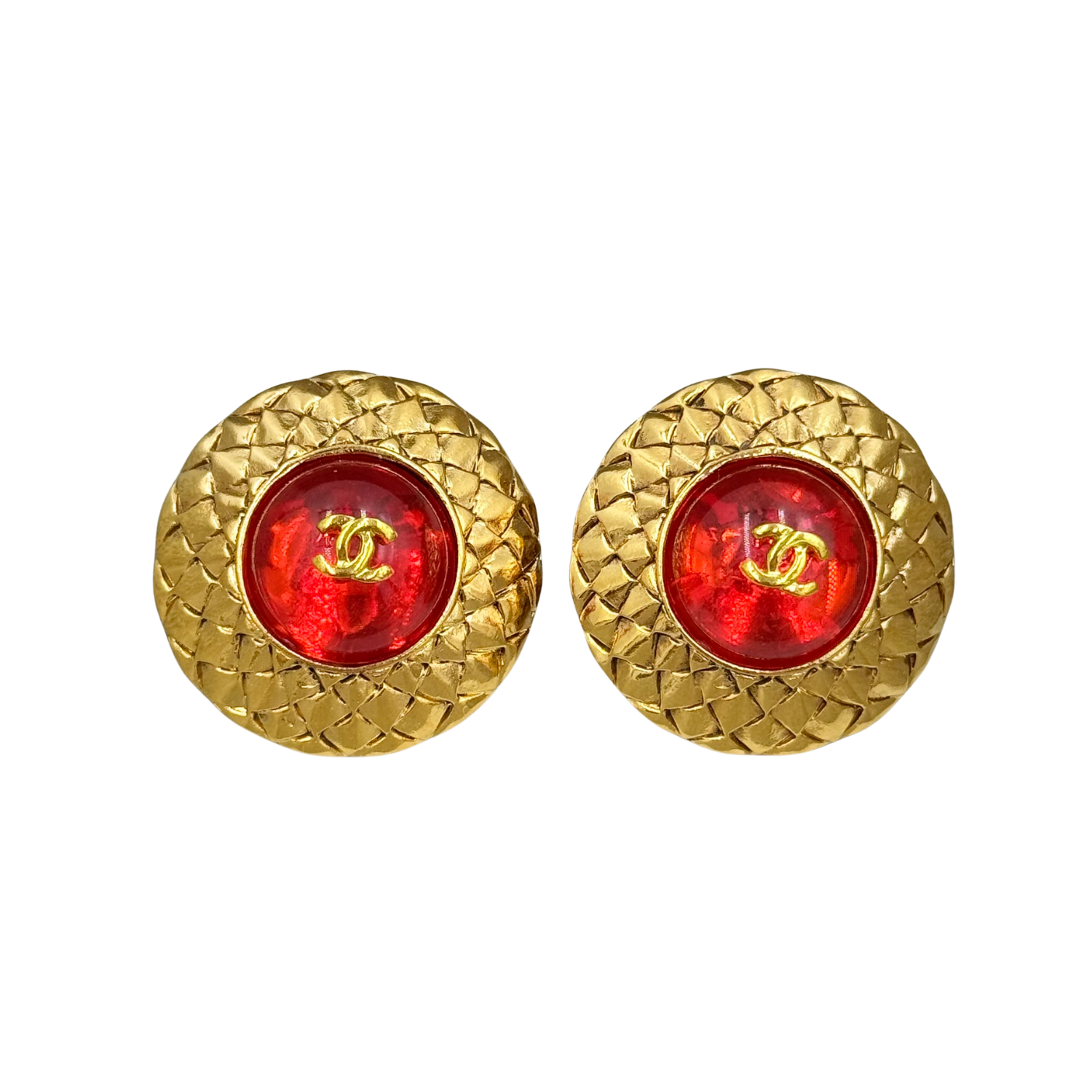Chanel Large Vintage CC Gripoix Earrings Ruby Red