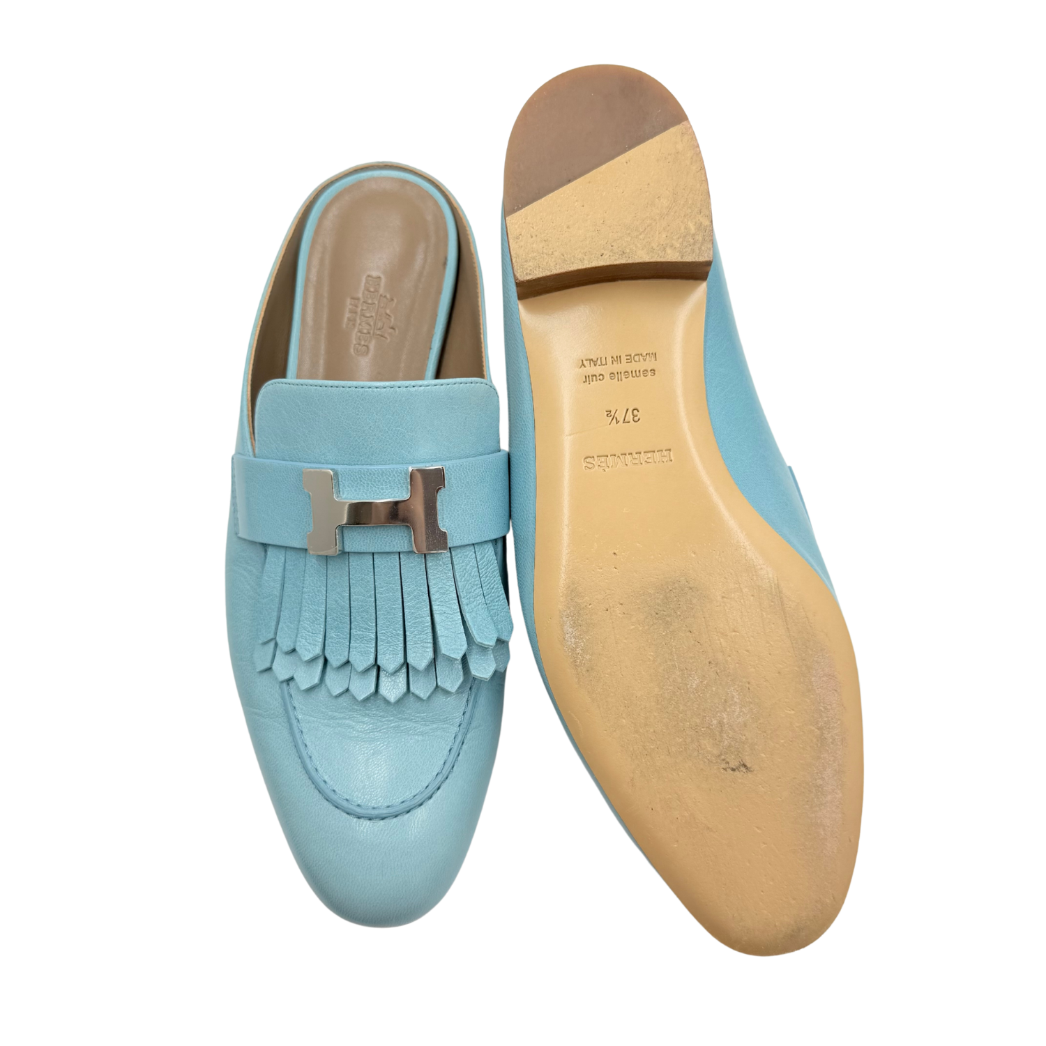 Hermès Rivoli H Chevre Mules Blue