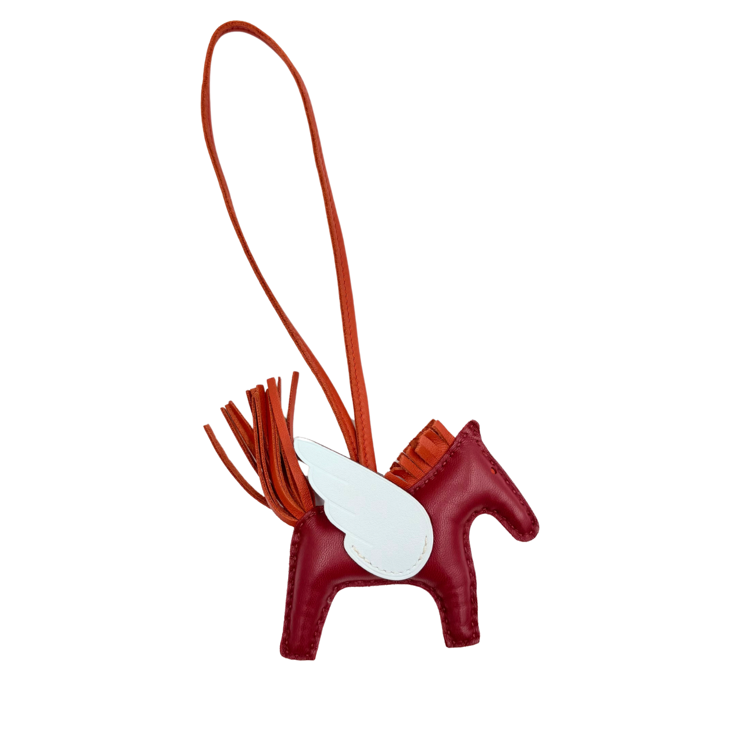 Hermès PM Rodeo Bag Charm Pegase Cornaline, Bleu Brume, Rouge Grenat