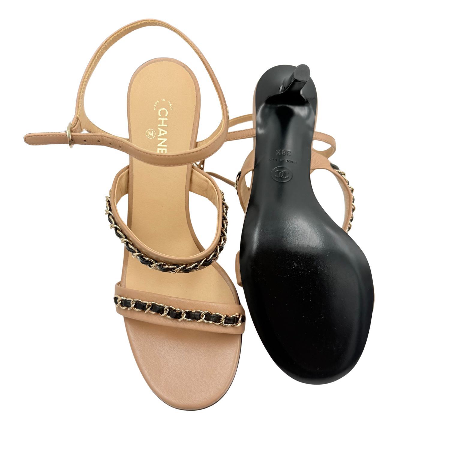 Chanel CC Calfskin Slingback Sandals Beige
