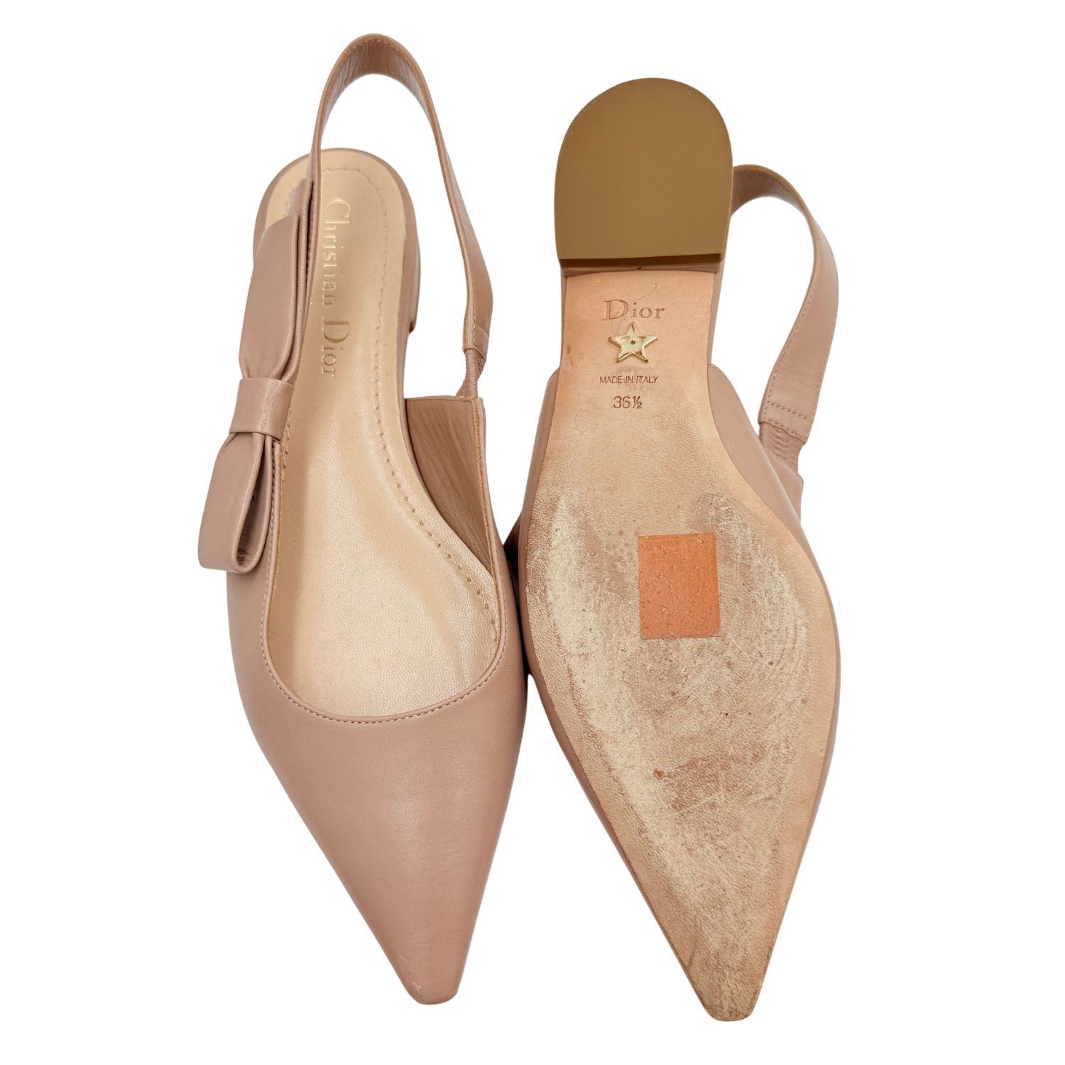 Christian Dior Bow Accents Slingback Flats Tan