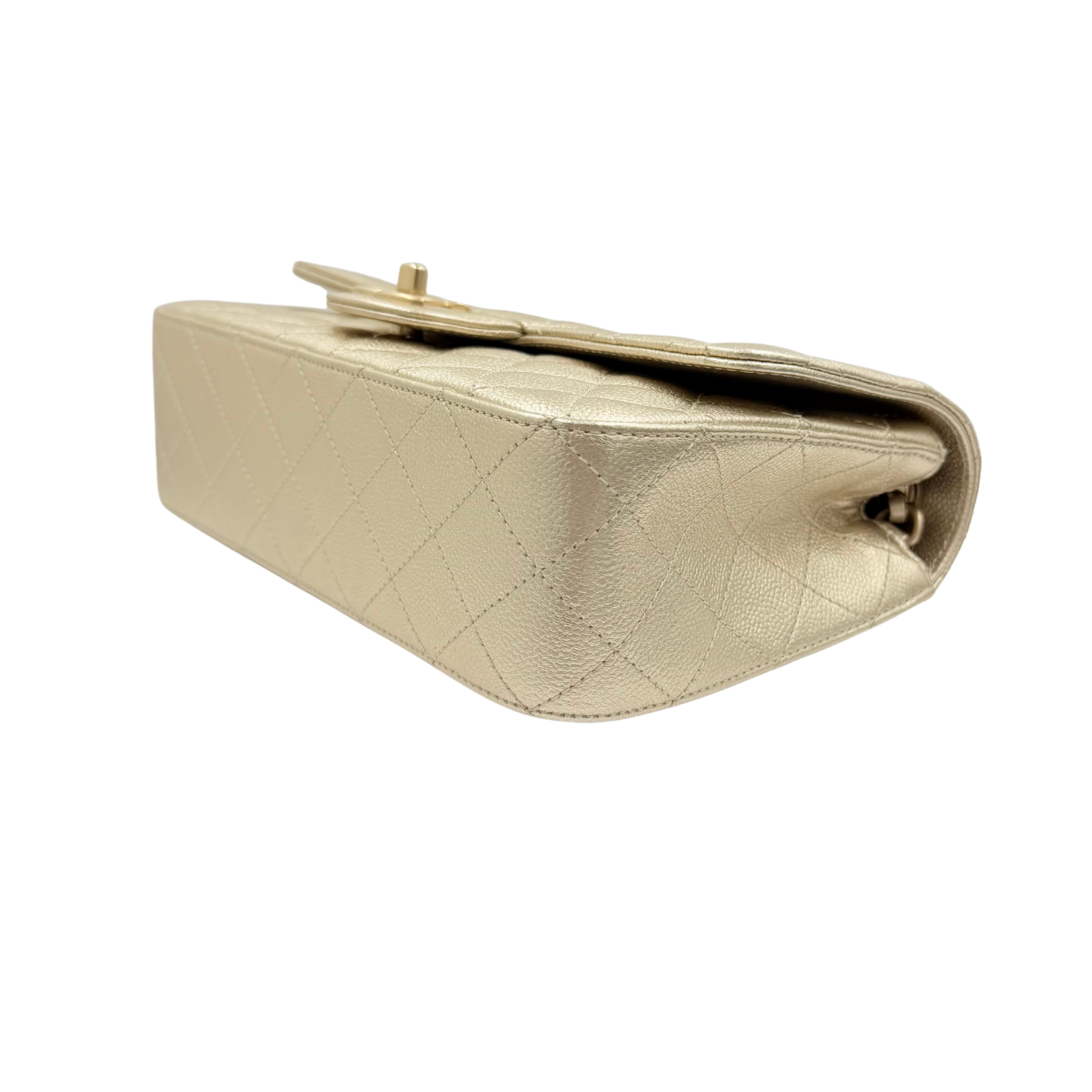 Chanel Medium Metallic Caviar Quilted CC Slide Flap Light Gold Sold Out