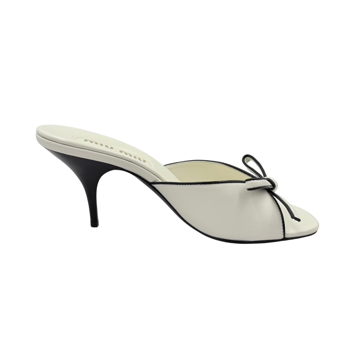 Miu Miu Nappa Leather Bow Mule Sandals Cream Size 37.5