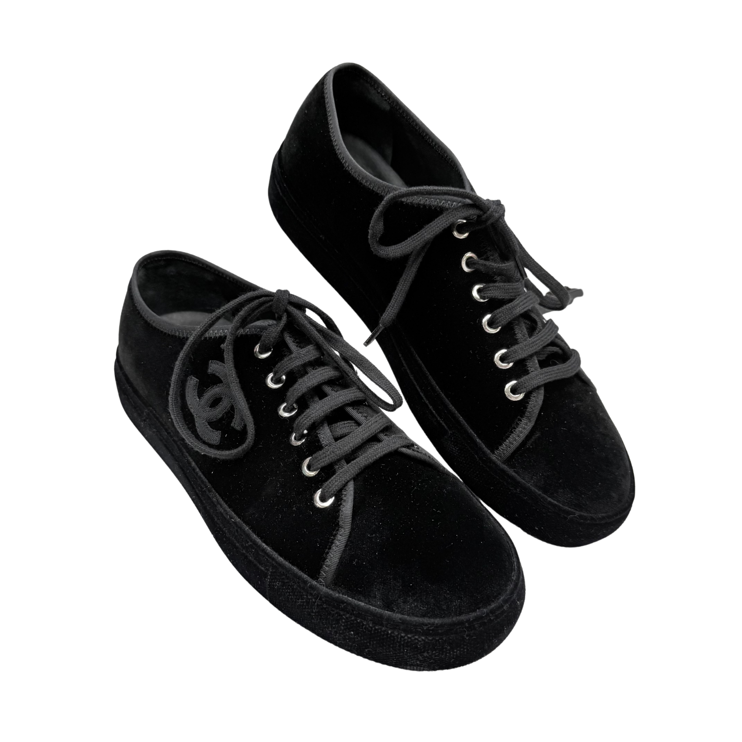 Chanel CC Lace Up Sneakers Black