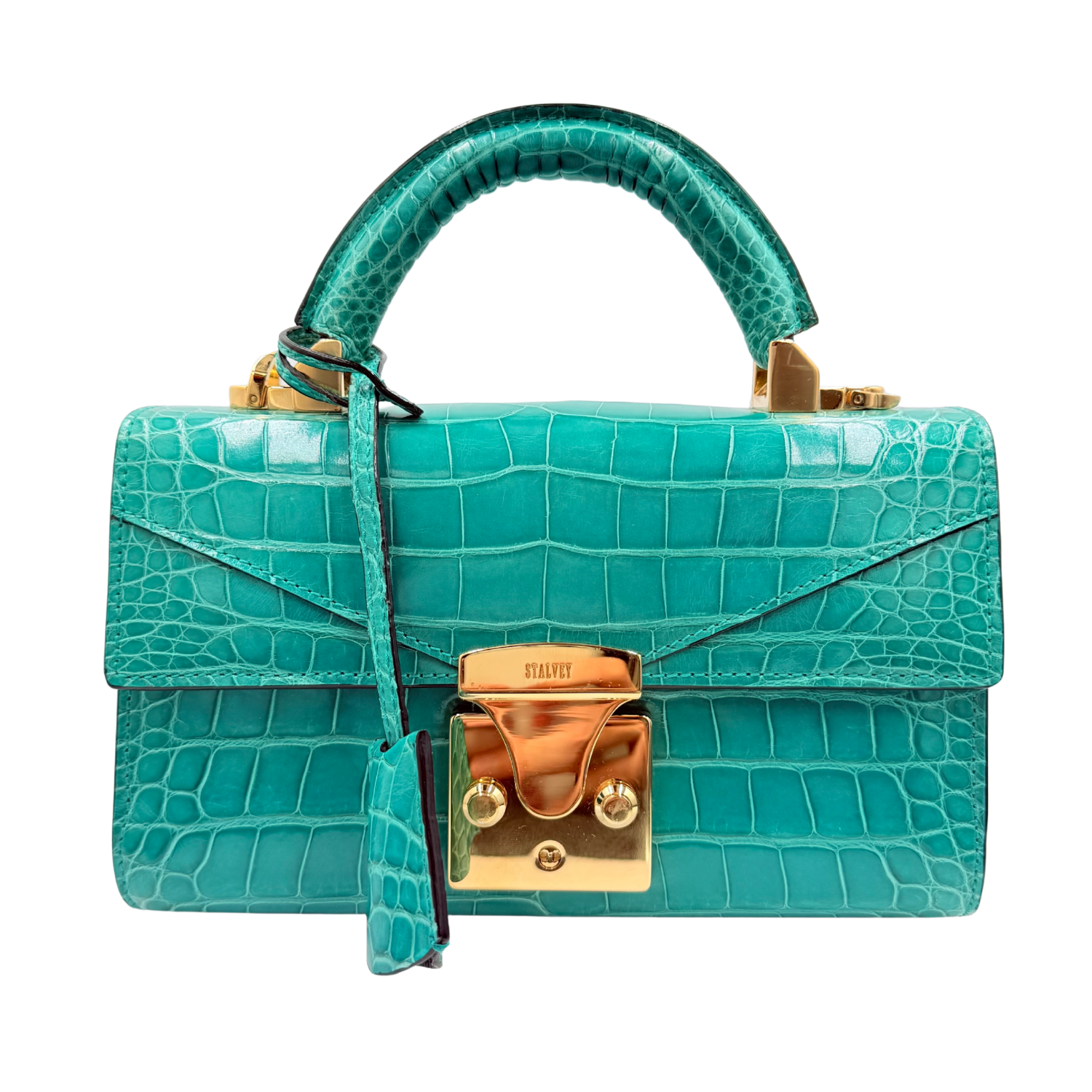 Stalvey Alligator 24k Gold 2.0 Top Handle Bag Turquoise