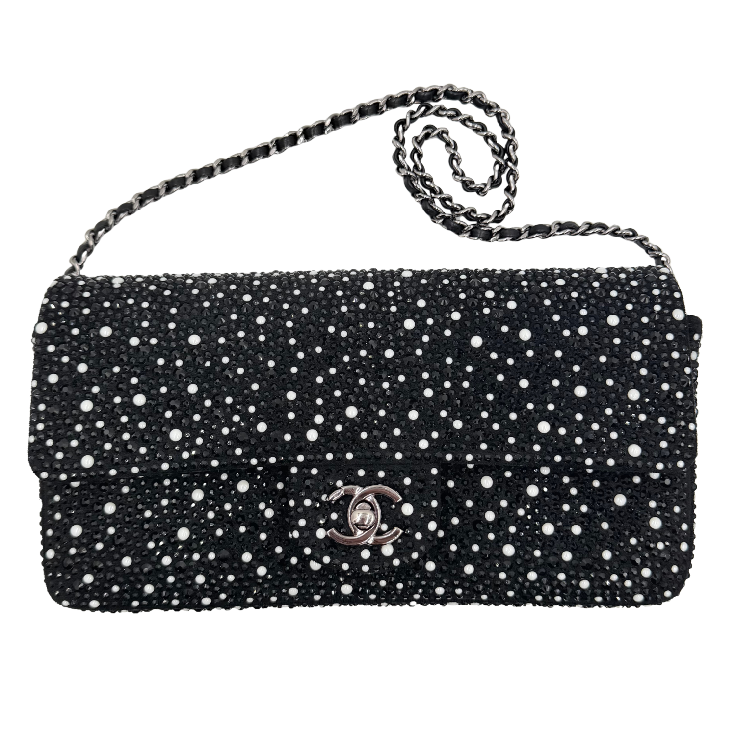 Chanel Limited Strass Crystal Pearls & Ruthenium Metal Shoulder Bag Black & White
