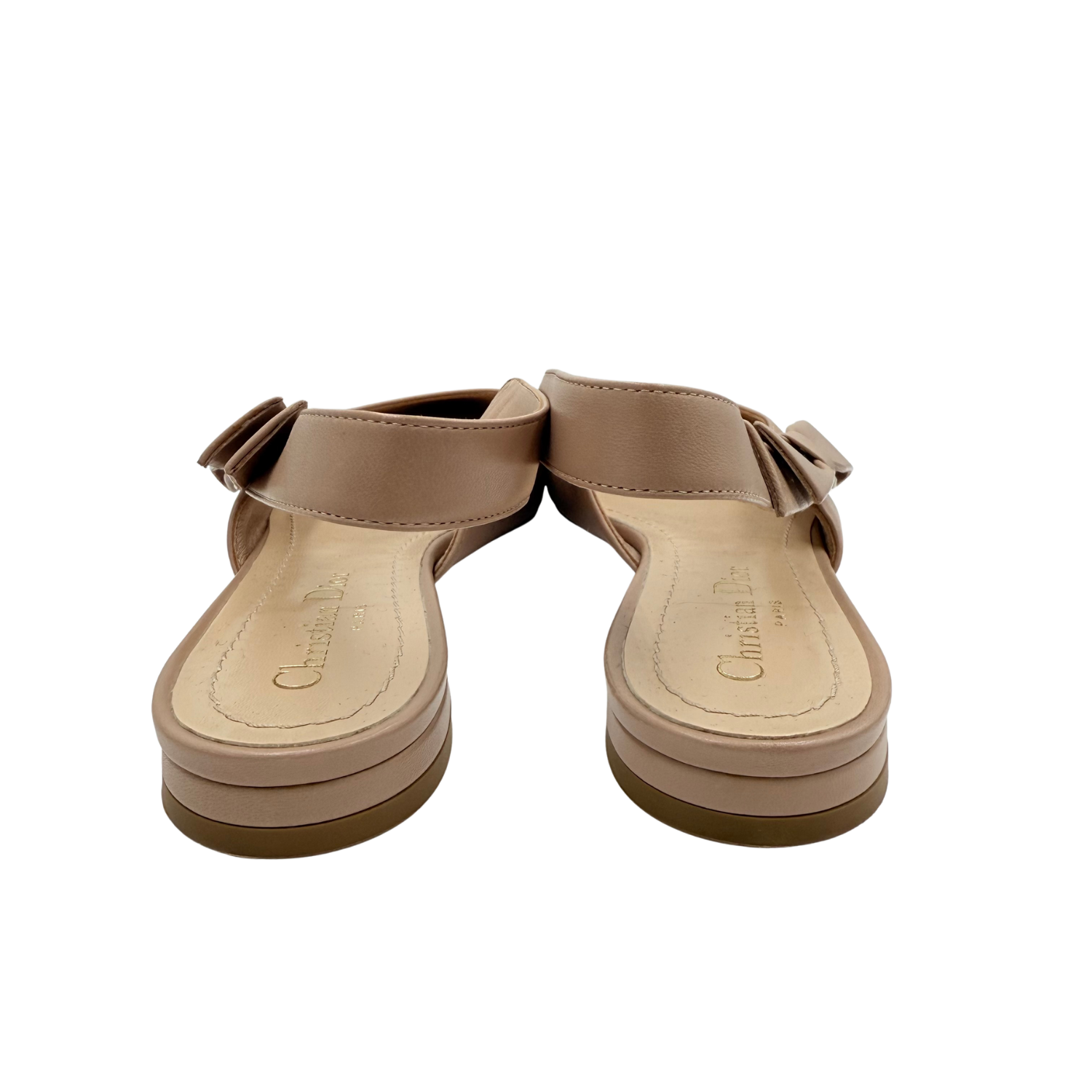 Christian Dior Bow Accents Slingback Flats Tan