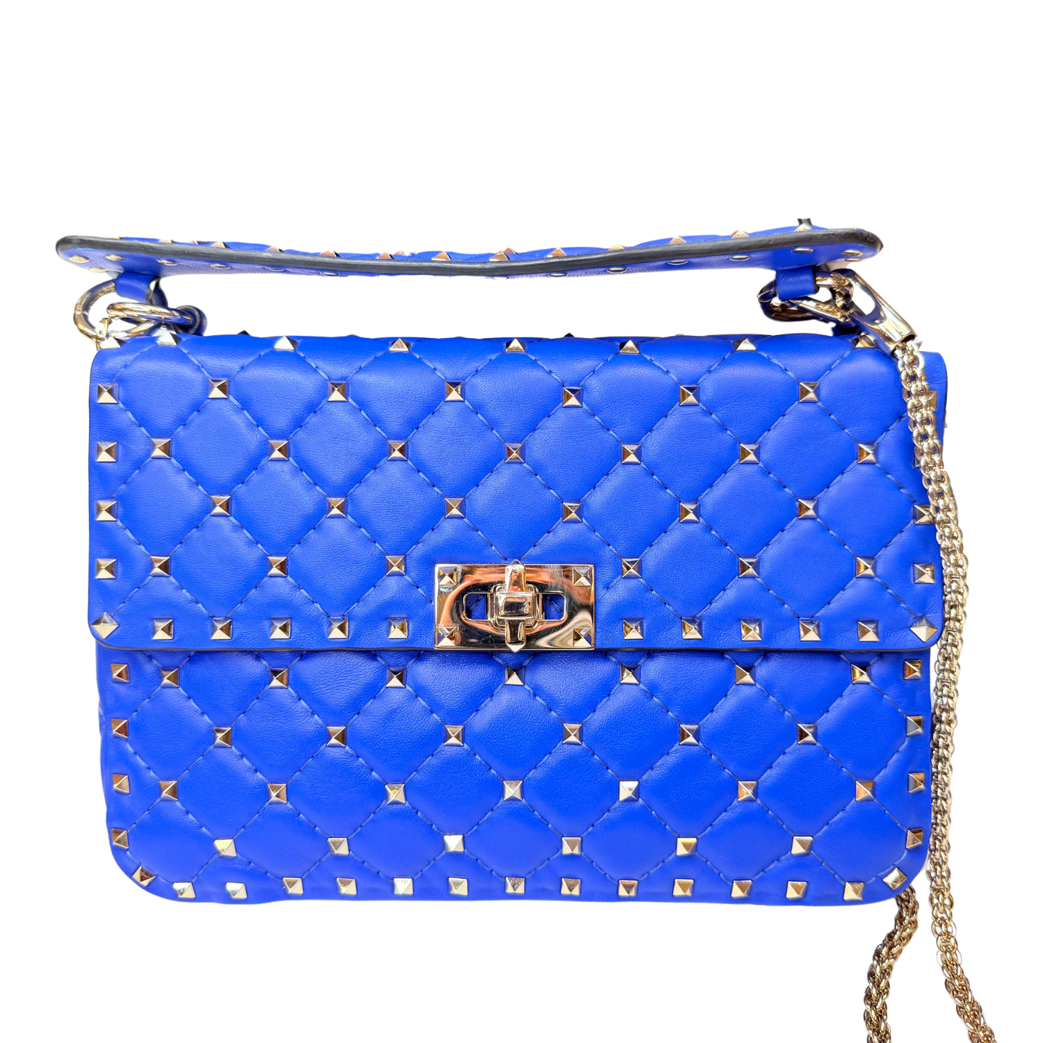 Valentino Nappa Medium Rockstud Spike Shoulder Bag Cobalt Blue