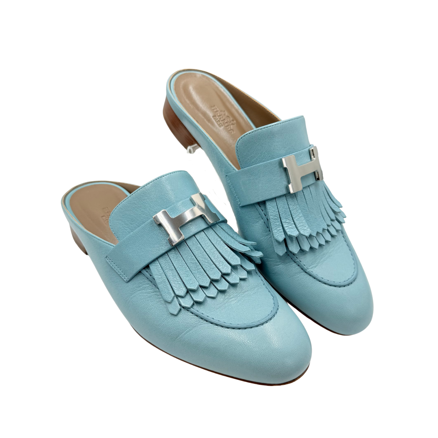 Hermès Rivoli H Chevre Mules Blue