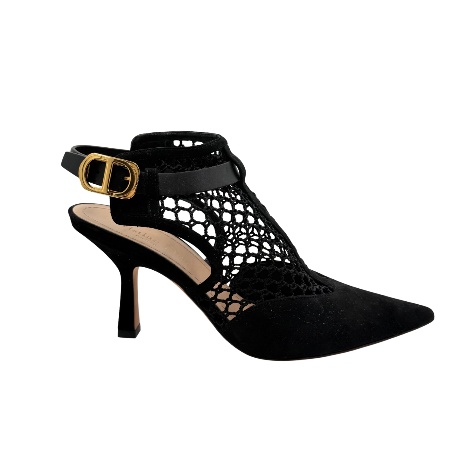 Christian Dior Suede Mesh T-Strap Pumps Black Size 36.5