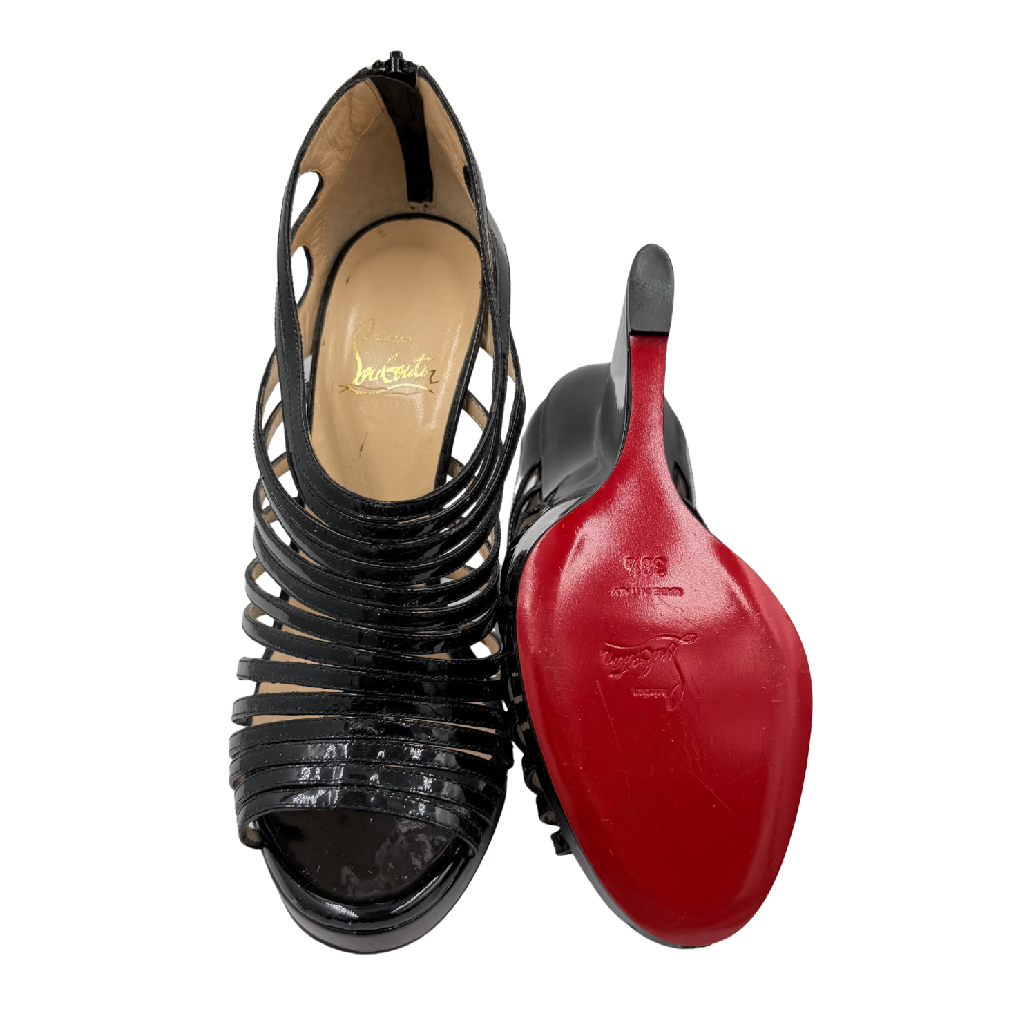 Christian Louboutin Black Patent Leather DisQueen Cage Wedges