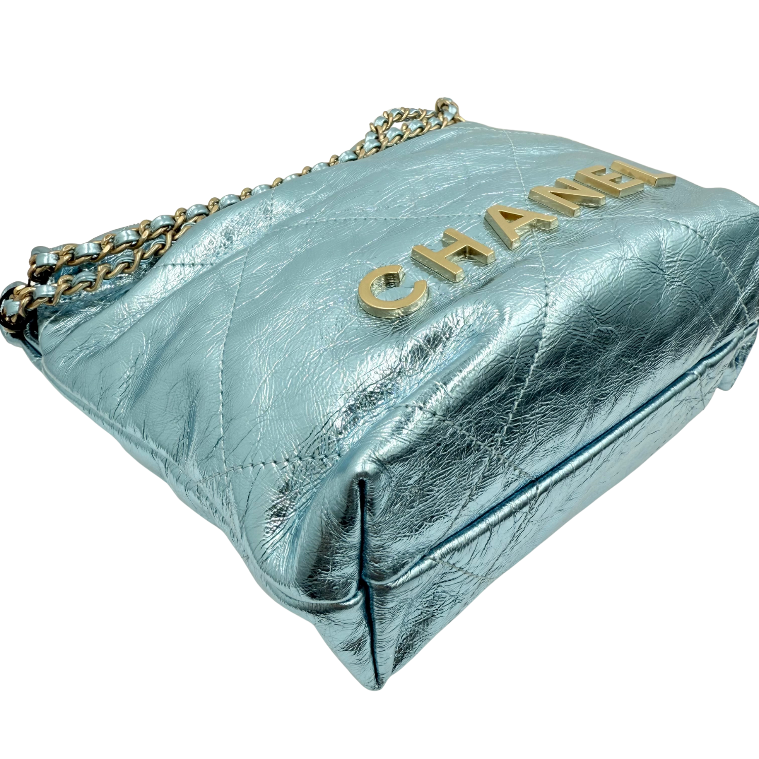 Chanel 22 Mini Handbag Metallic Blue