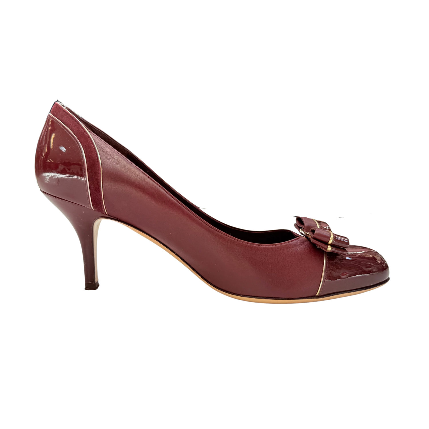 Salvatore Ferragamo Red Patent Leather Carla Vara Bow Pumps