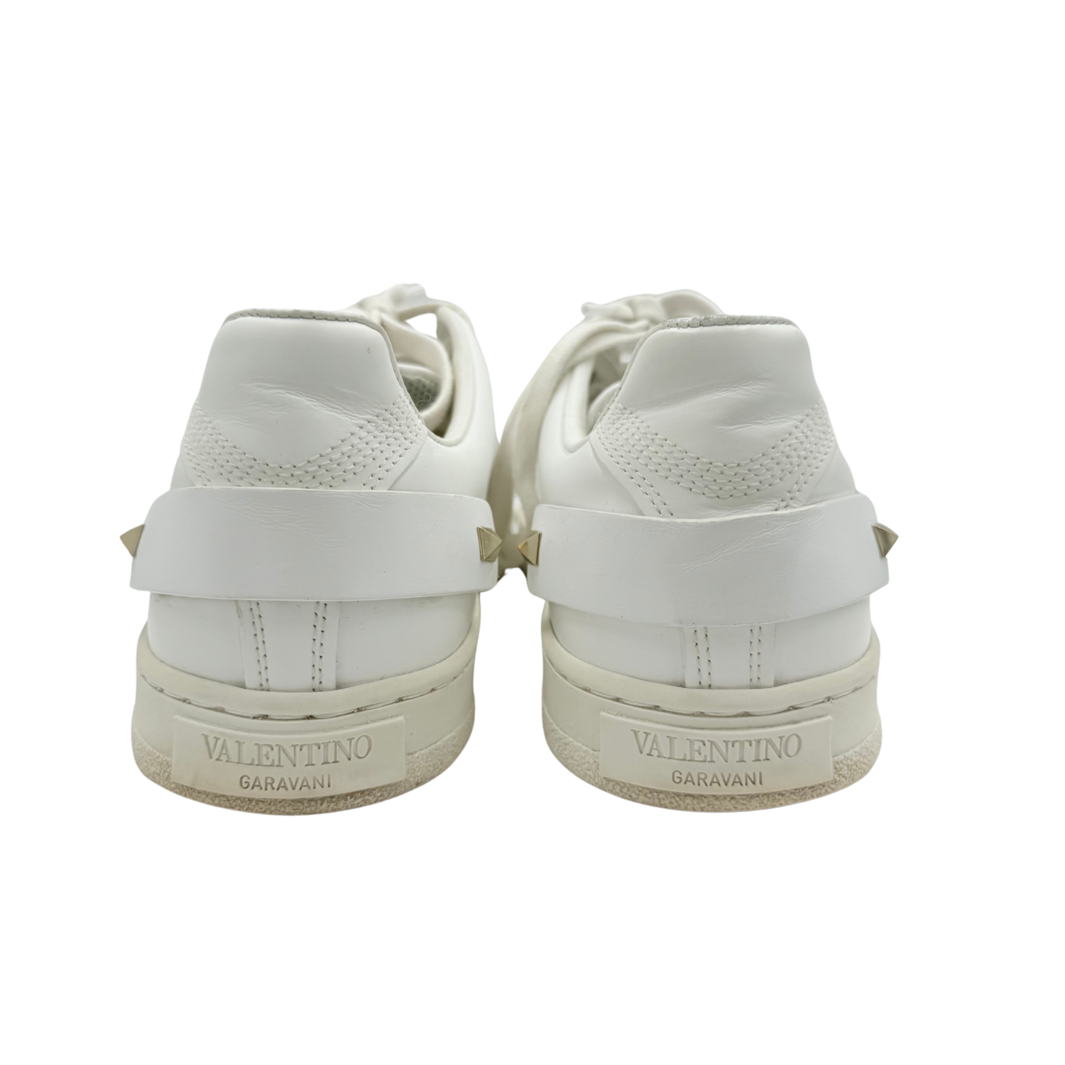 Valentino Rockstud Accents Leather Sneakers White