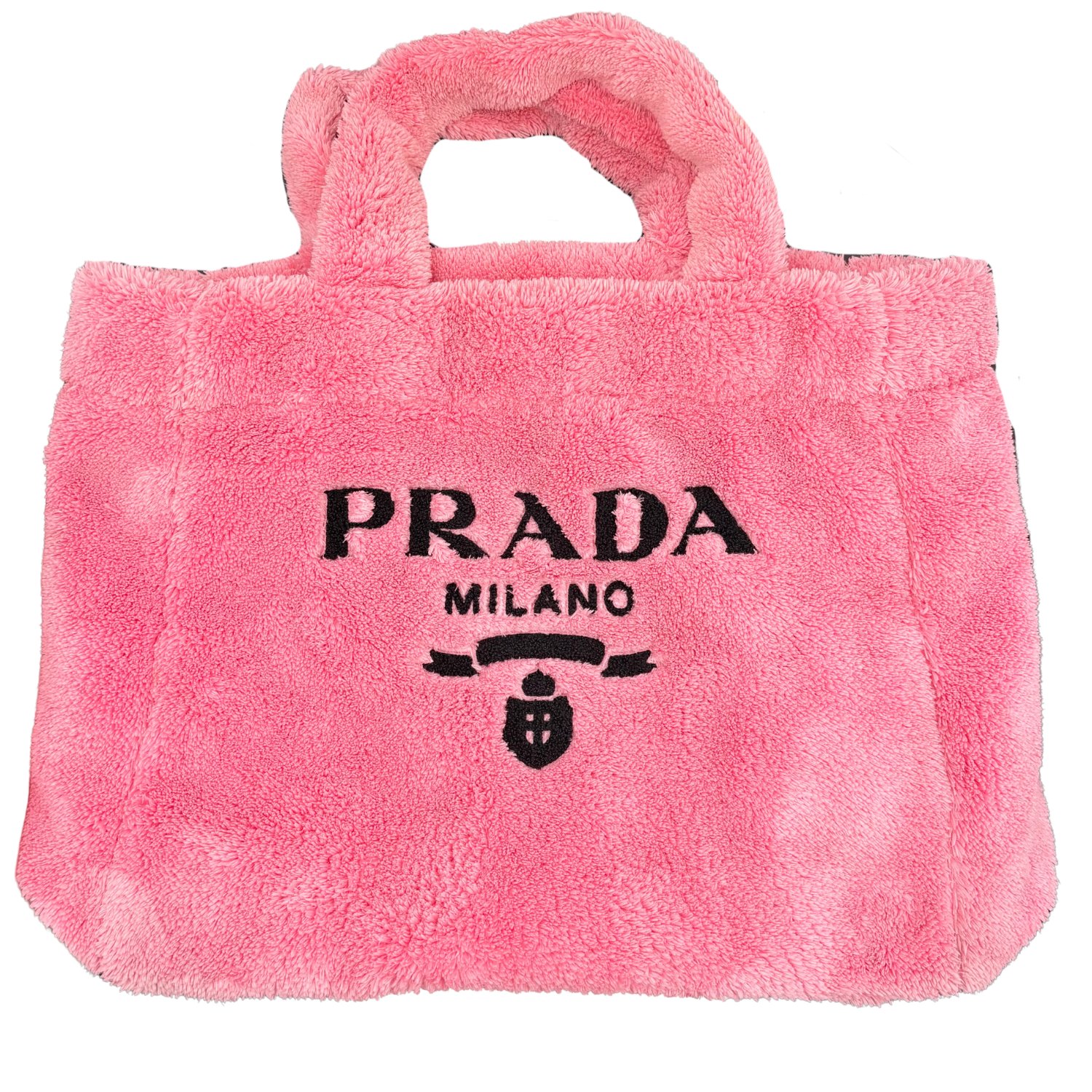 Prada Enameled Metal Triangle Spugna Tote Pink