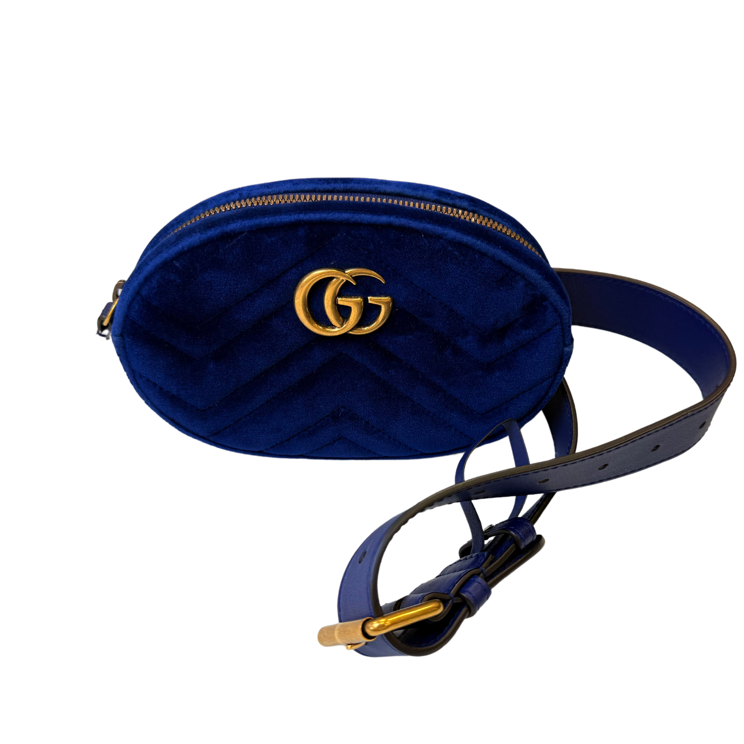 Gucci GG Marmont Belt Bag Matelasse Velvet Cobalt Blue