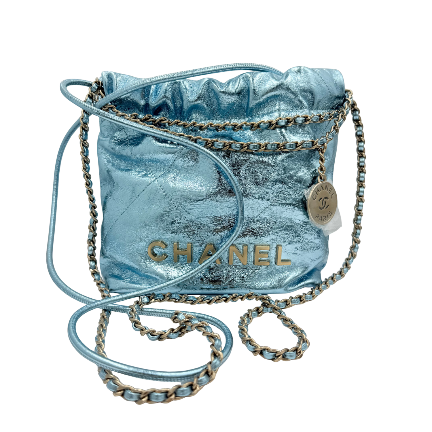 Chanel 22 Mini Handbag Metallic Blue