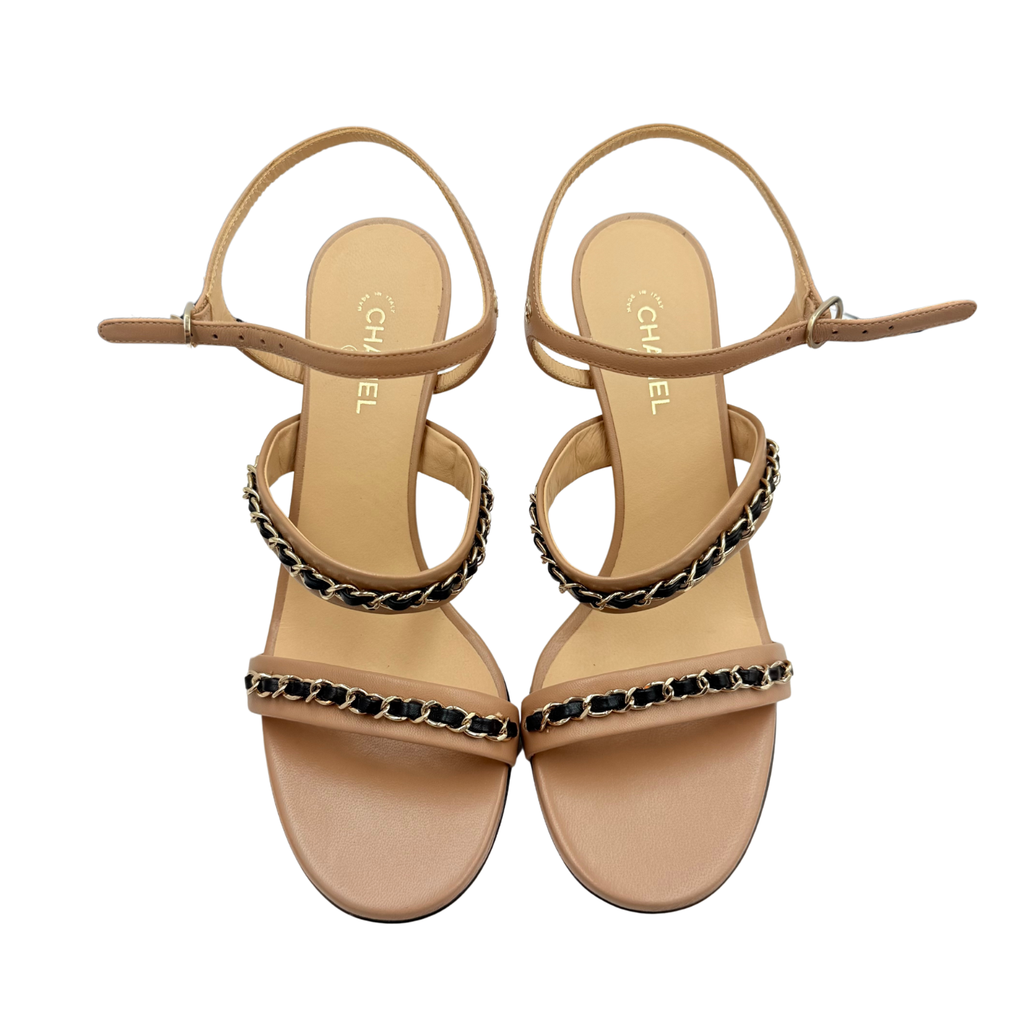 Chanel CC Calfskin Slingback Sandals Beige
