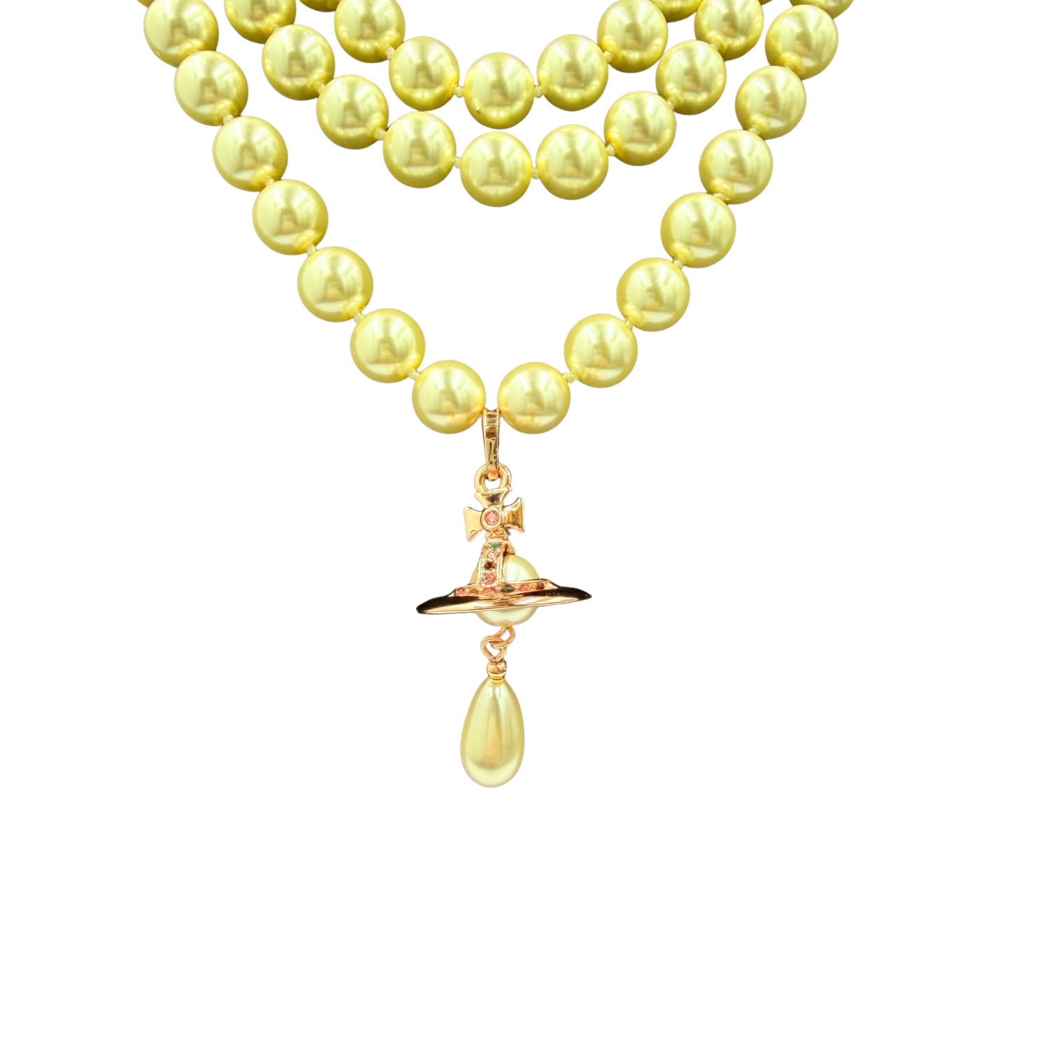3 Row Pearl Choker Necklace with Rose Gold Disk