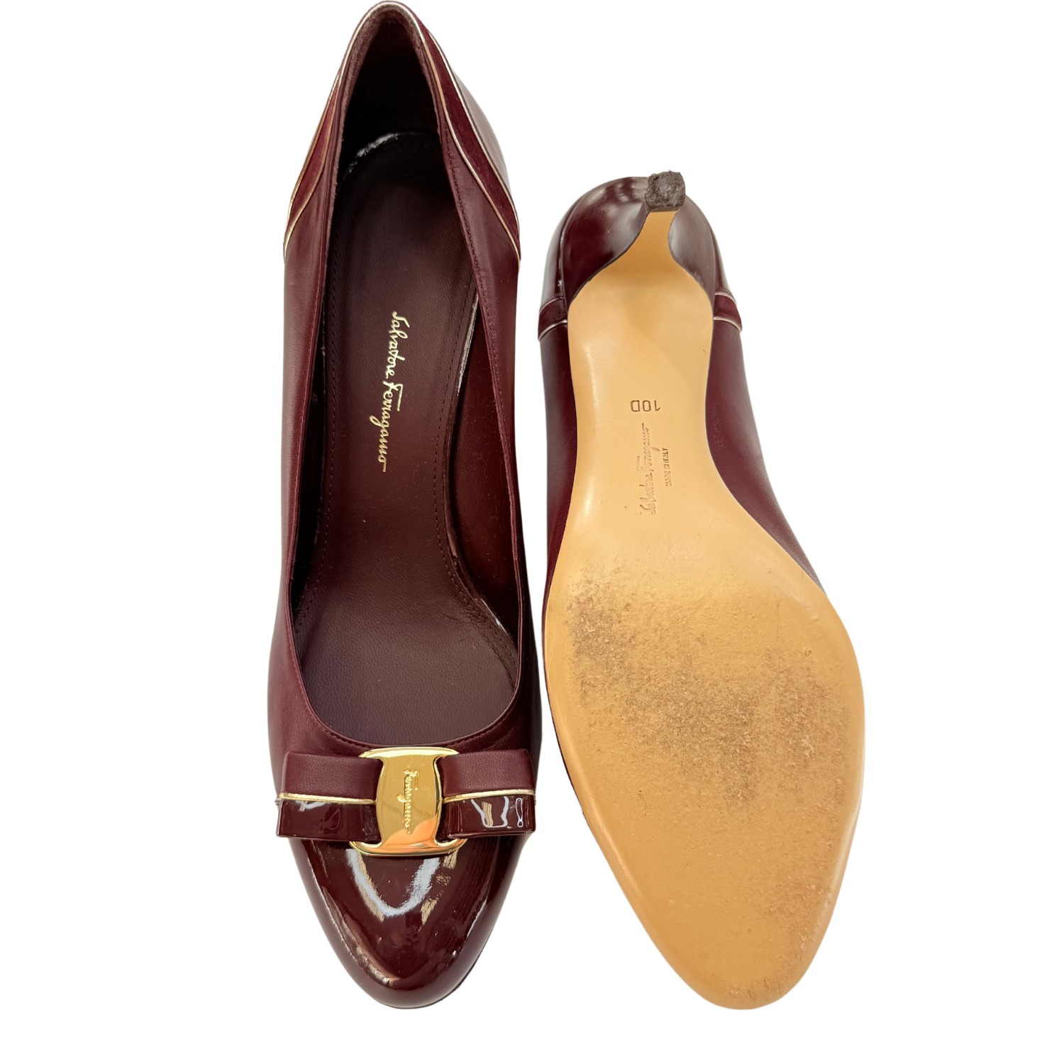 Salvatore Ferragamo Red Patent Leather Carla Vara Bow Pumps