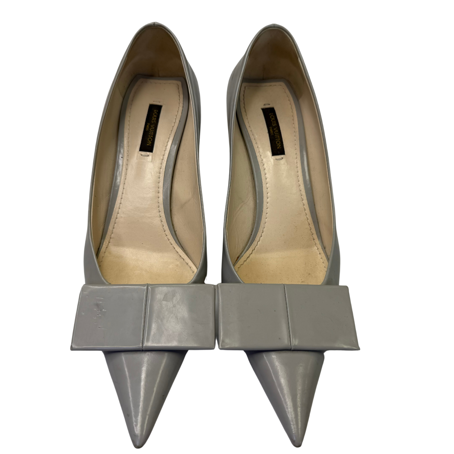 Louis Vuitton Patent Leather Bow Accents Pumps Grey