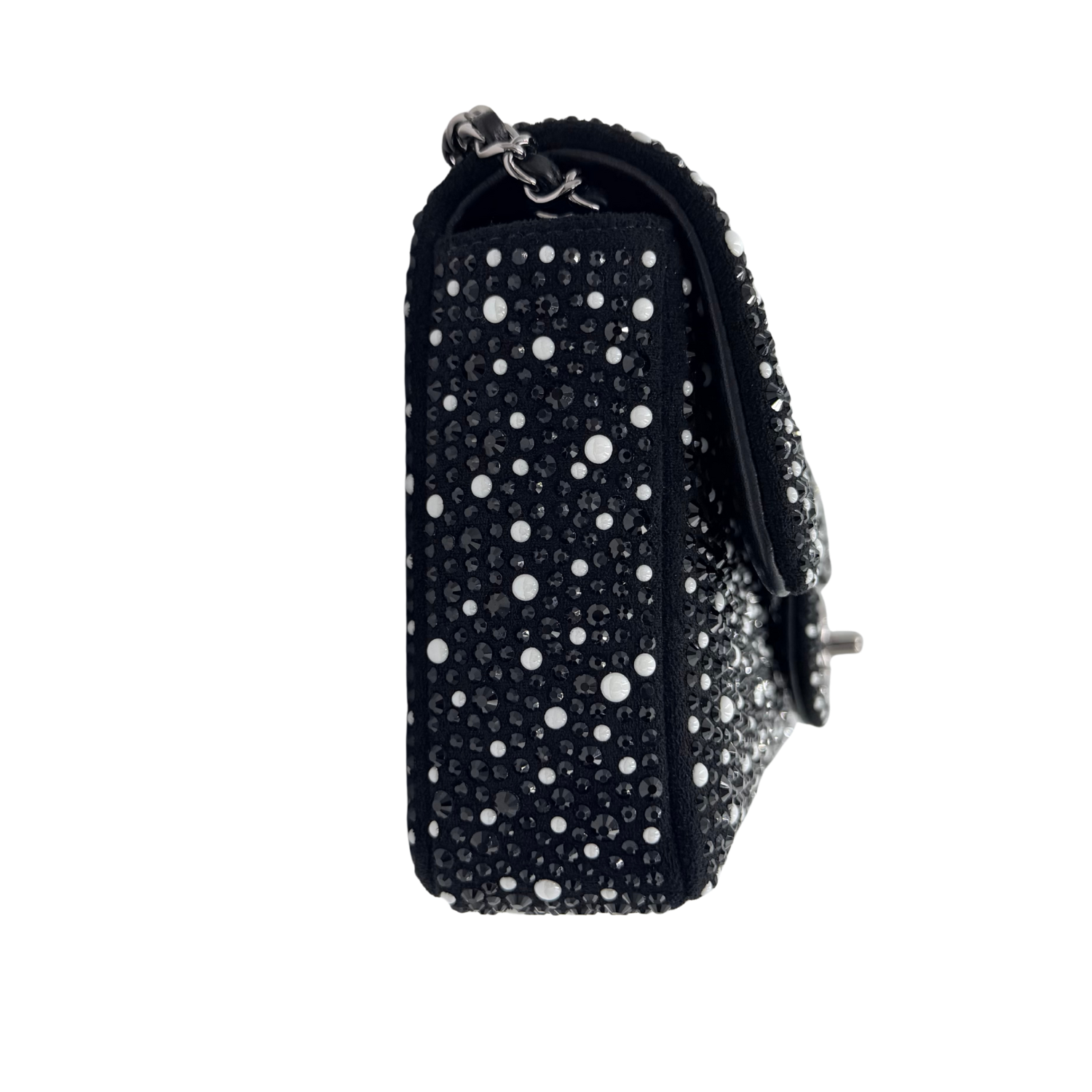 Chanel Limited Strass Crystal Pearls & Ruthenium Metal Shoulder Bag Black & White