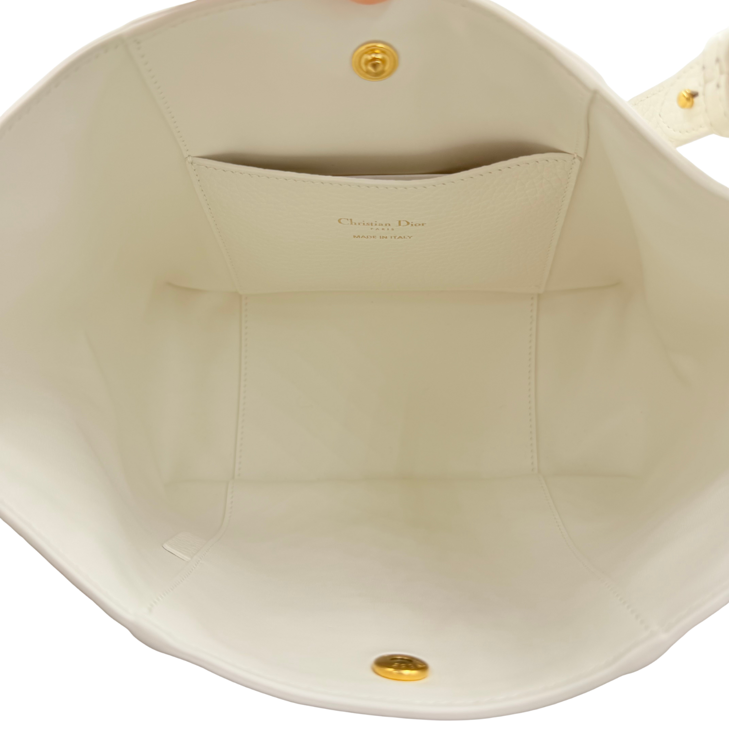 Christian Dior Small Leather Signature Bucket Bag Off White