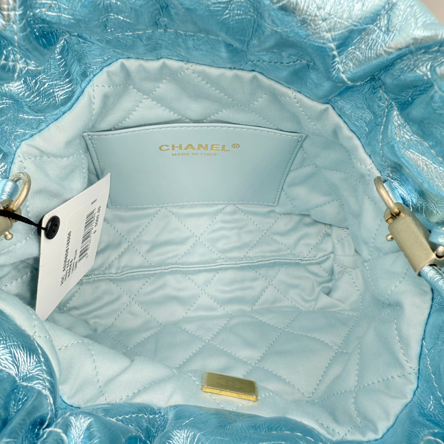 Chanel 22 Mini Handbag Metallic Blue