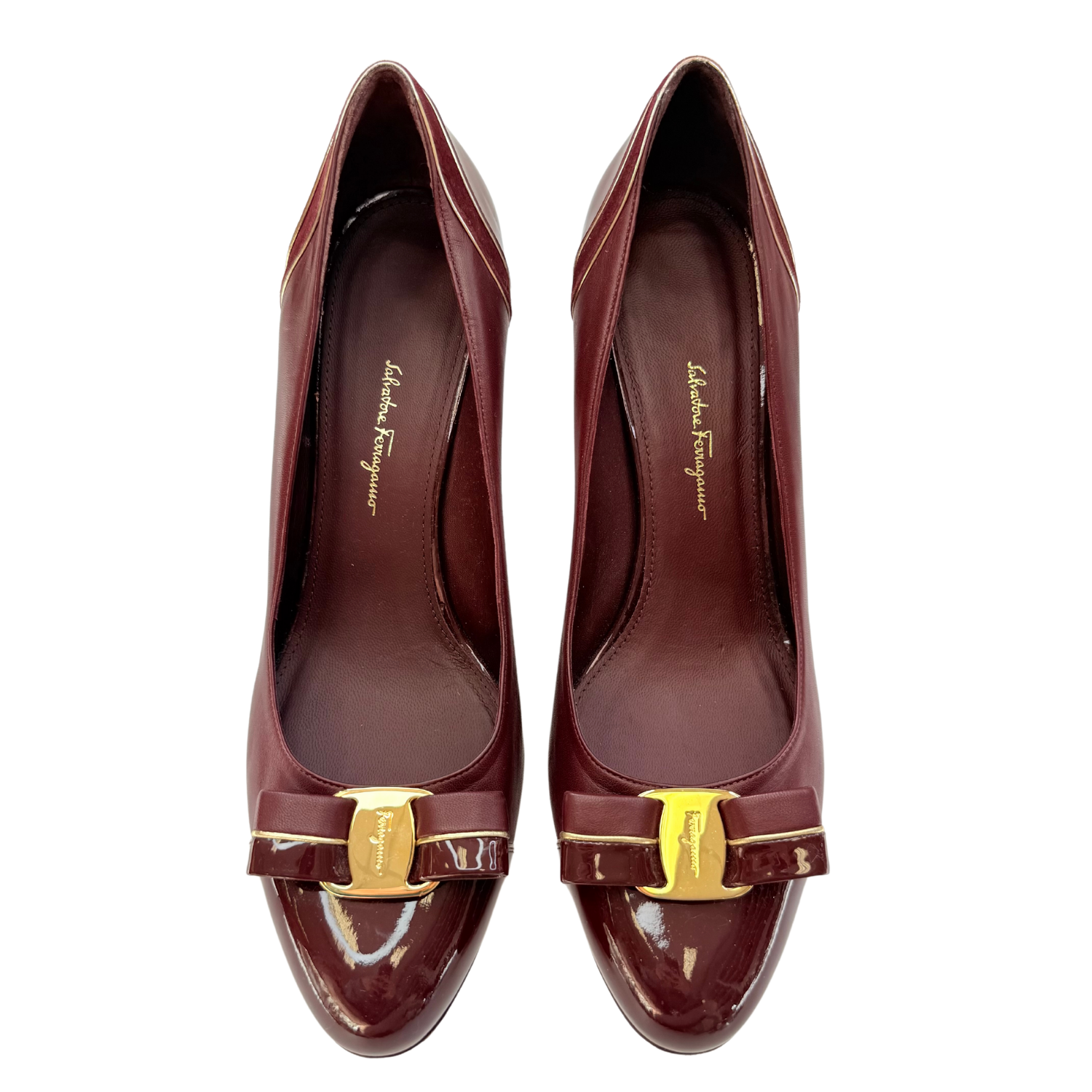 Salvatore Ferragamo Red Patent Leather Carla Vara Bow Pumps