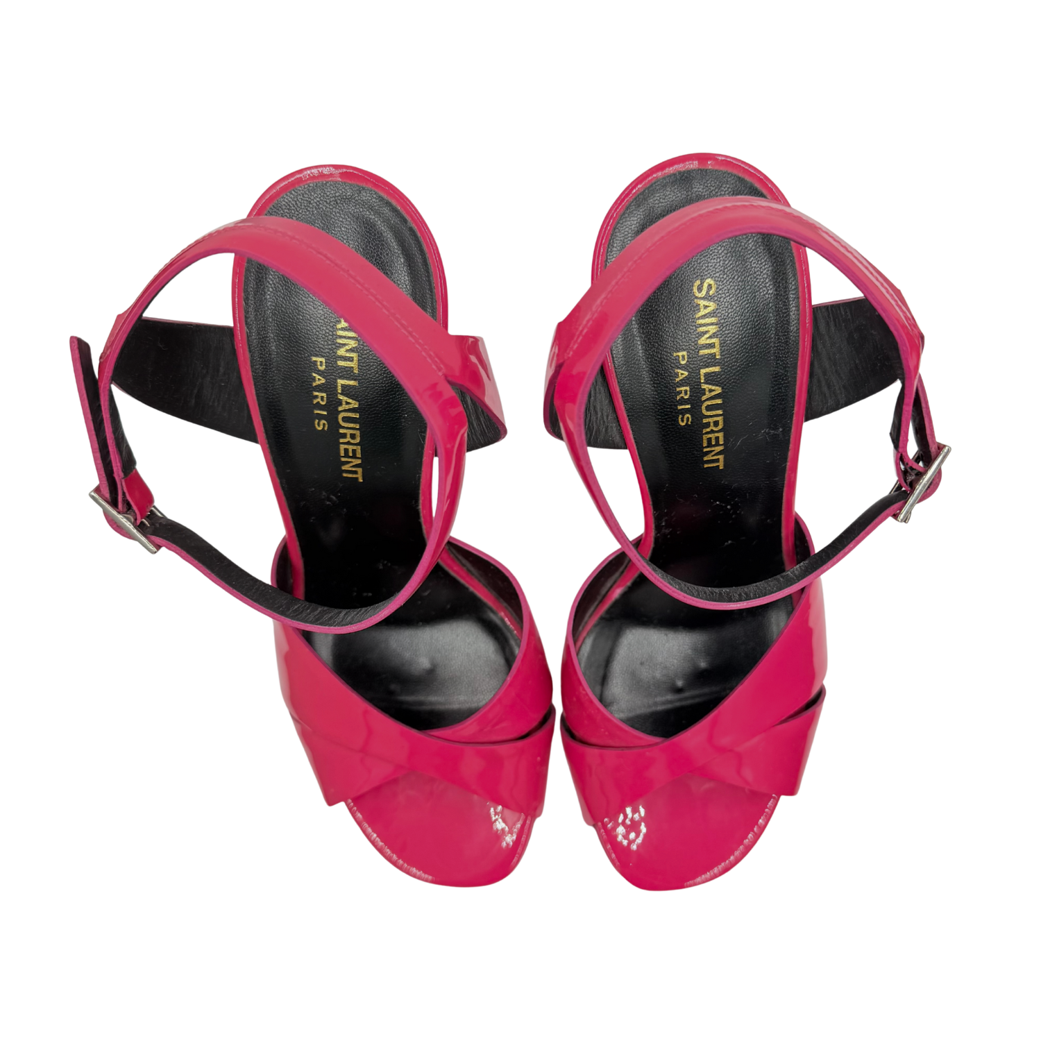 Yves Saint Laurent Patent Leather Bianca Sandals Bright Pink