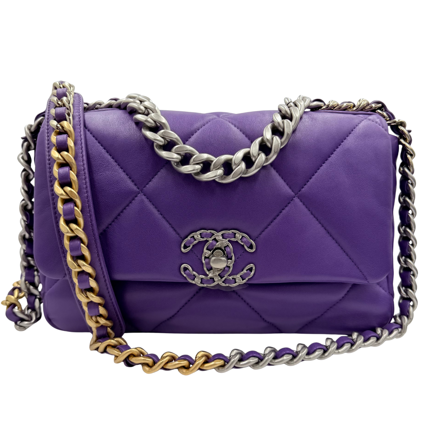 Chanel Small 19 Flap Limited Quilted Lambskin Leather Purple